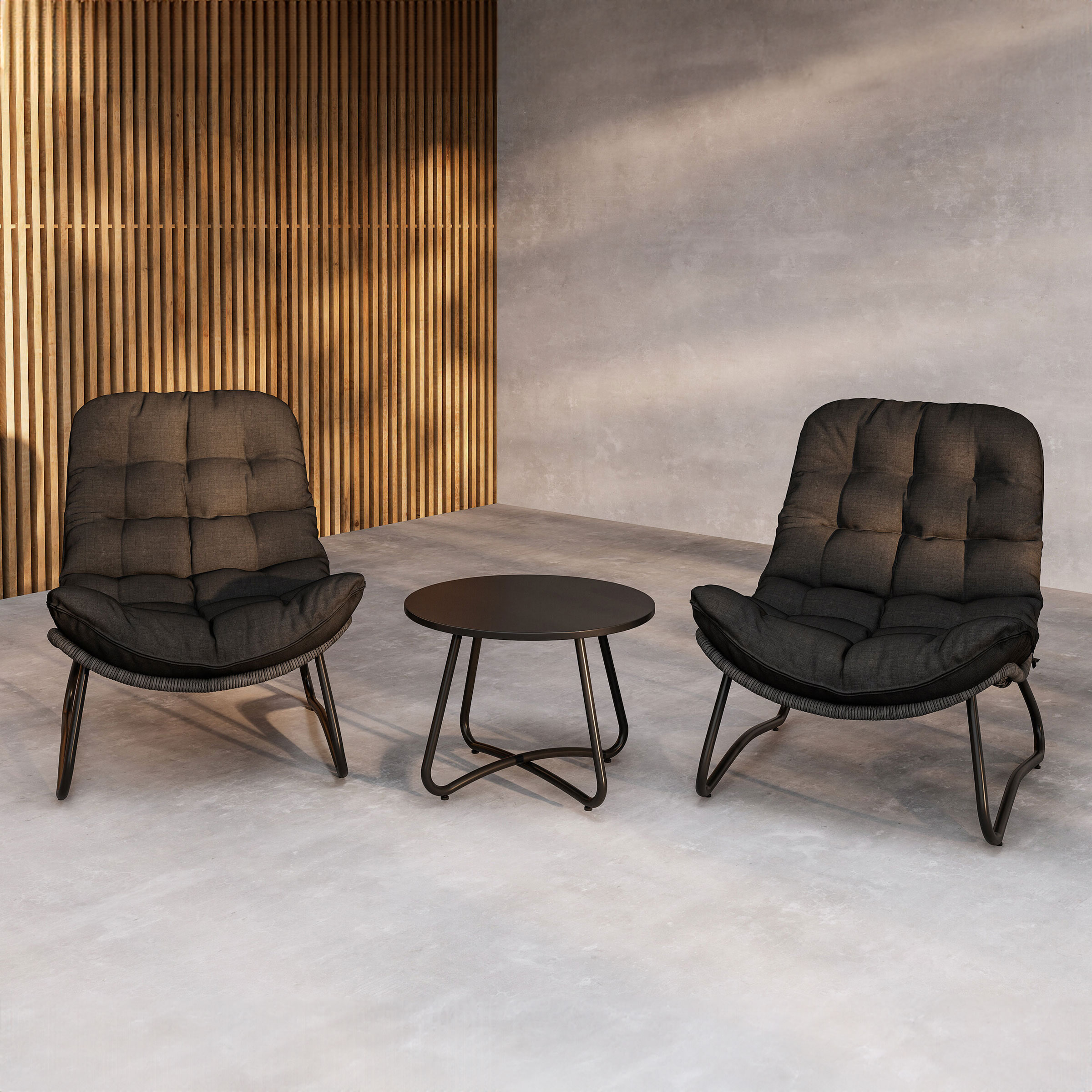 Nohr Loungeset 'Laurissa' Met 2 loungestoelen en tafel, kleur Grijs/Zwart