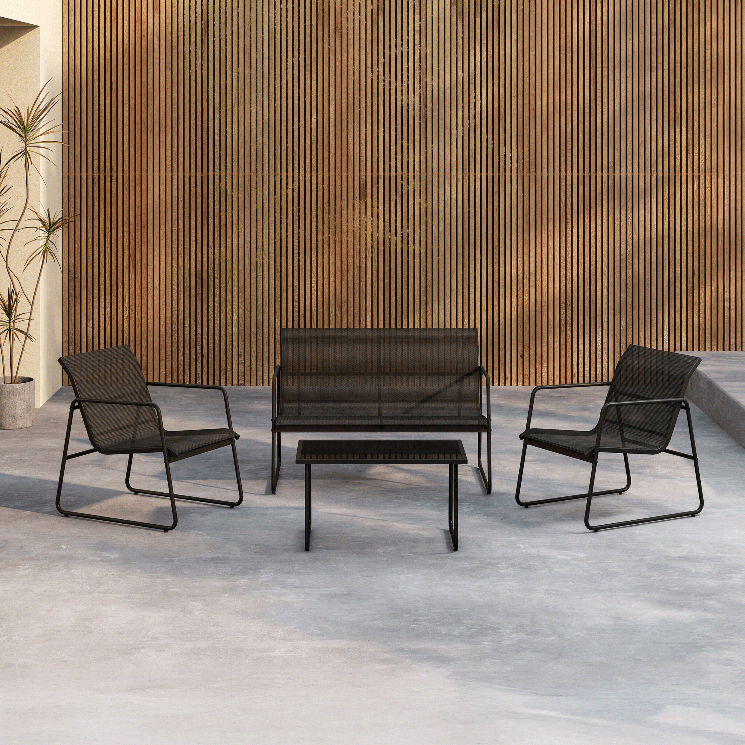 Nohr Loungeset Karilynn Met bank, 2 loungestoelen en tafel - Zwart