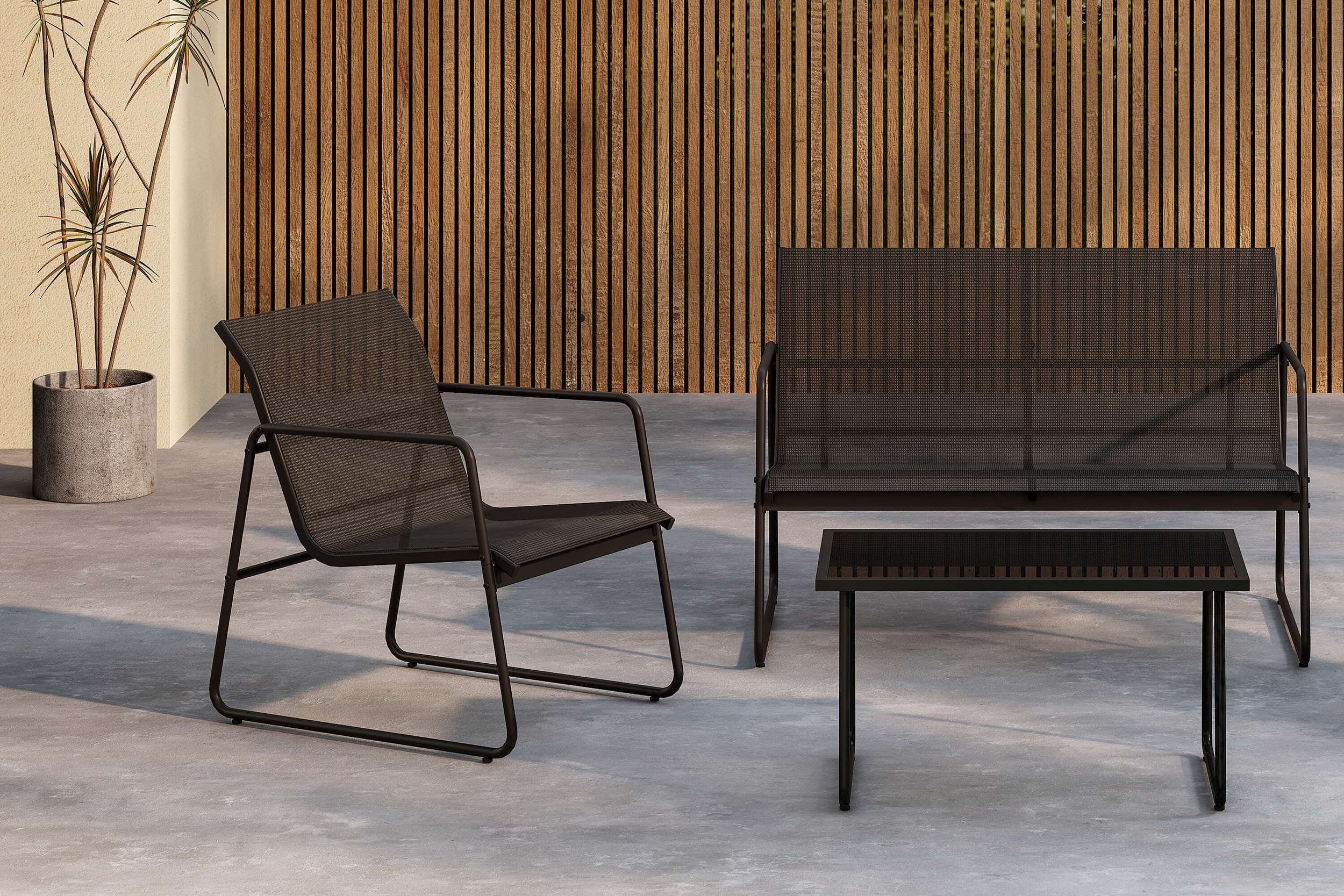 Nohr Loungeset 'Karilynn' Met bank, 2 loungestoelen en tafel, kleur Zwart