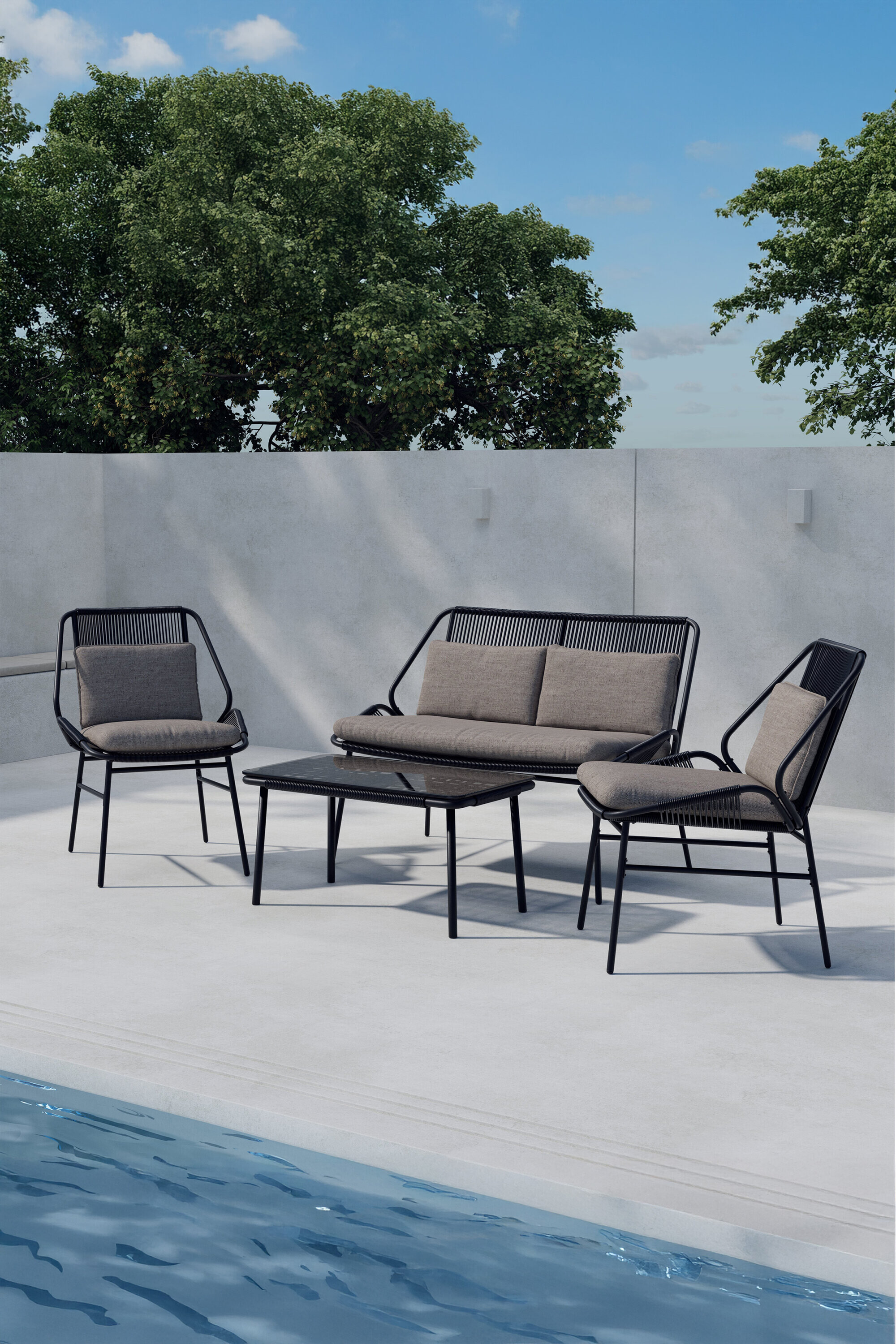 Nohr Loungeset 'Shiquita' Met bank, 2 stoelen en tafel, kleur Zwart