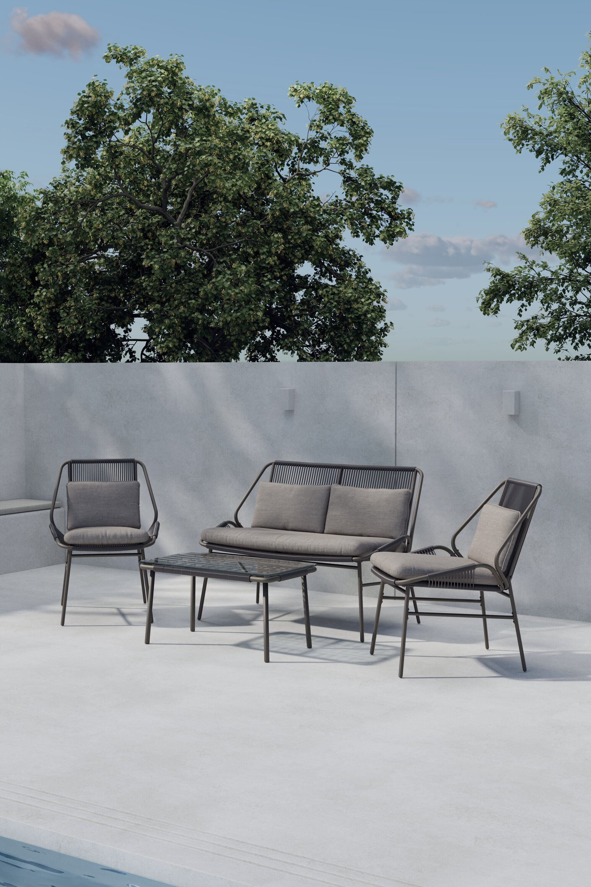 Nohr Loungeset 'Shiquita' Met bank, 2 stoelen en tafel, kleur Bruin