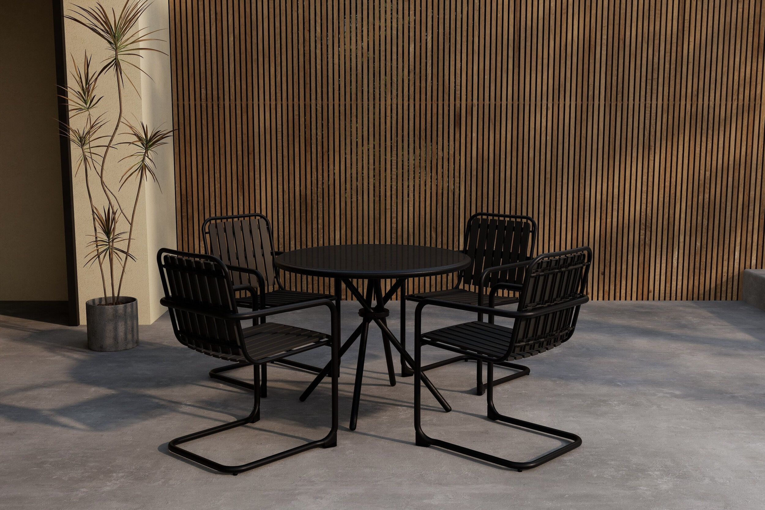 Nohr Tuinset Lorinda Met tuintafel en 4 stoelen, Ø90cm - Zwart - Rond