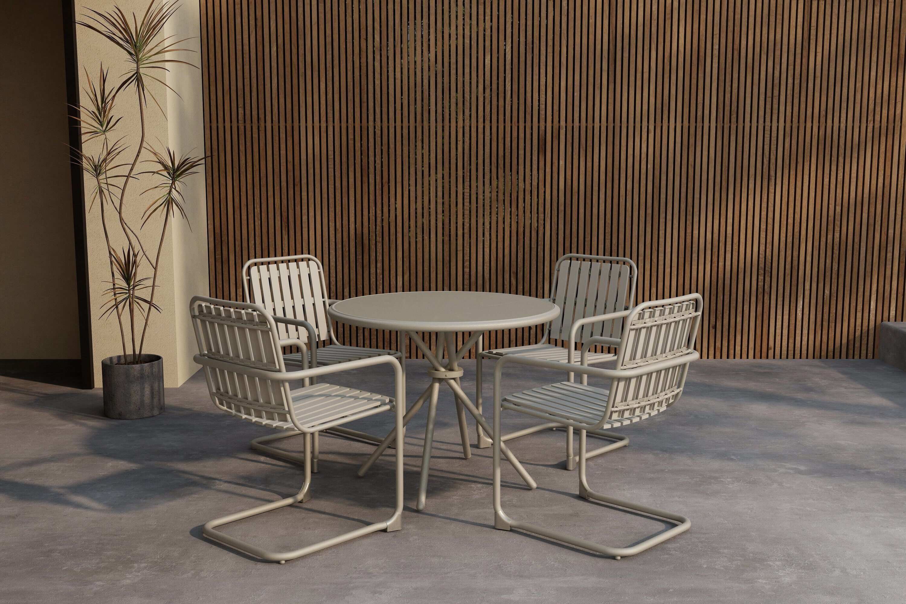 Nohr Tuinset Lorinda Met tuintafel en 4 stoelen, Ø90cm - Beige - Rond