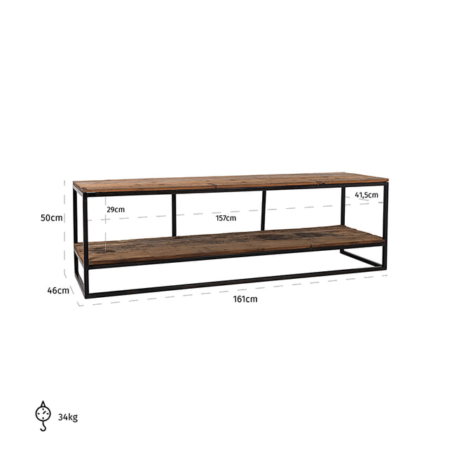 Richmond TV-meubel 'Raffles' Staal en gerecyceld hout, 161cm