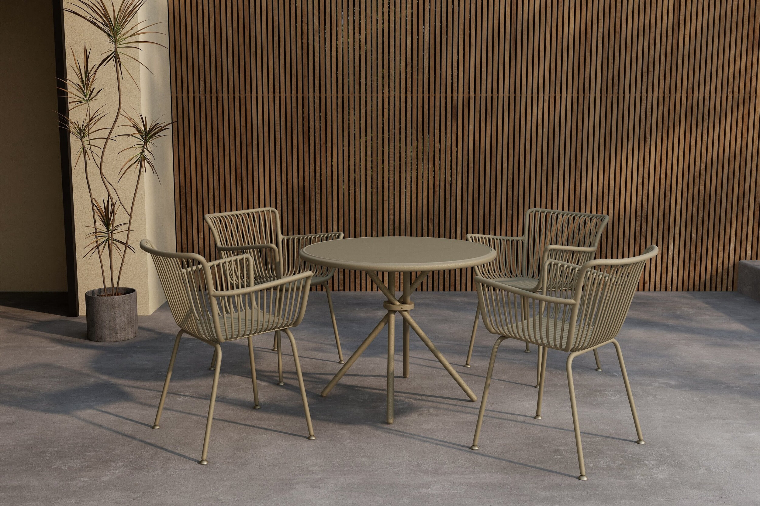 Nohr Tuinset Quanette Met tuintafel en 4 stoelen - Beige - Rond