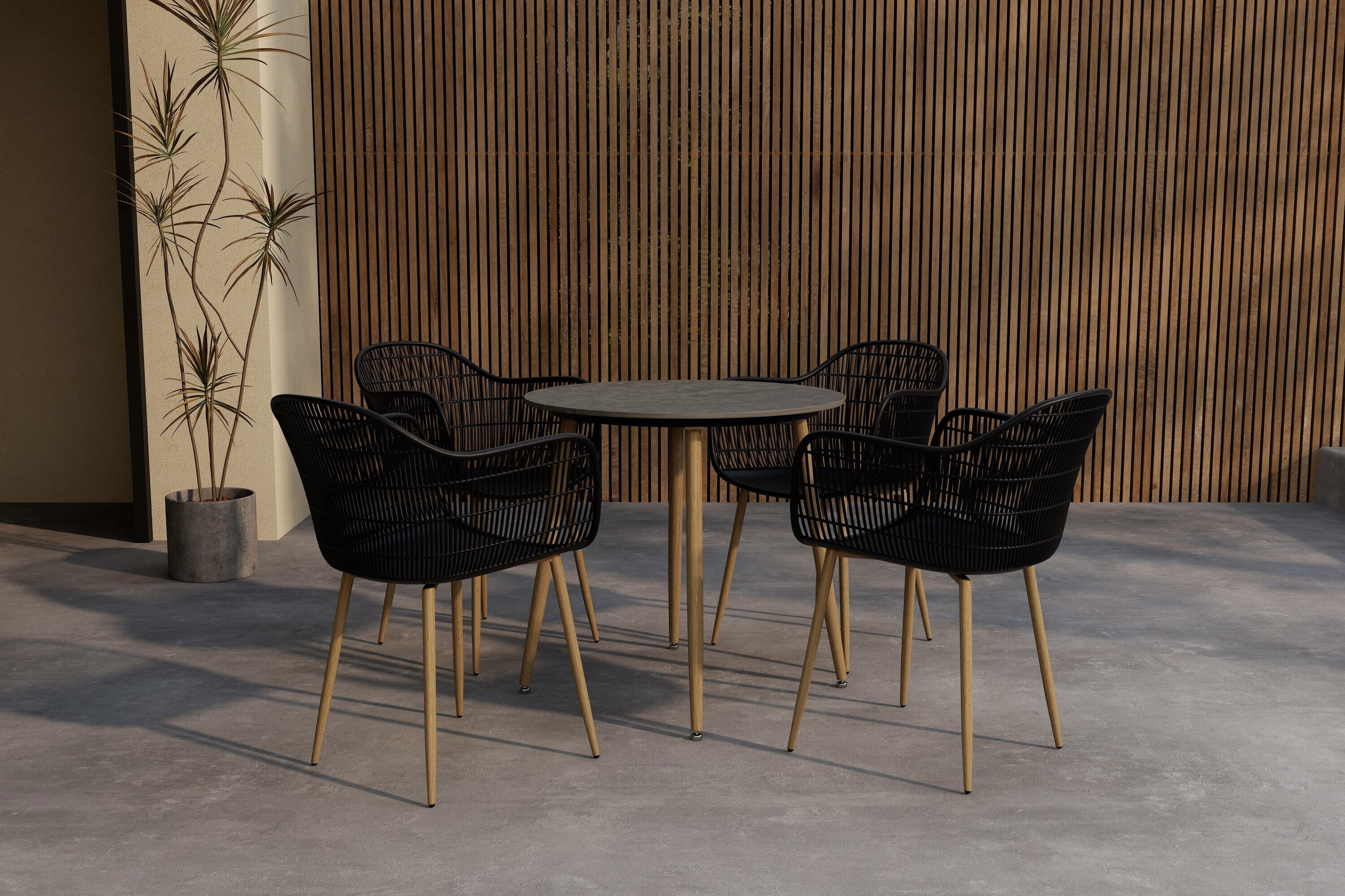 Nohr Tuinset Korrey Met tuintafel en 4 stoelen, Ø80cm - Donkergrijs - Rond
