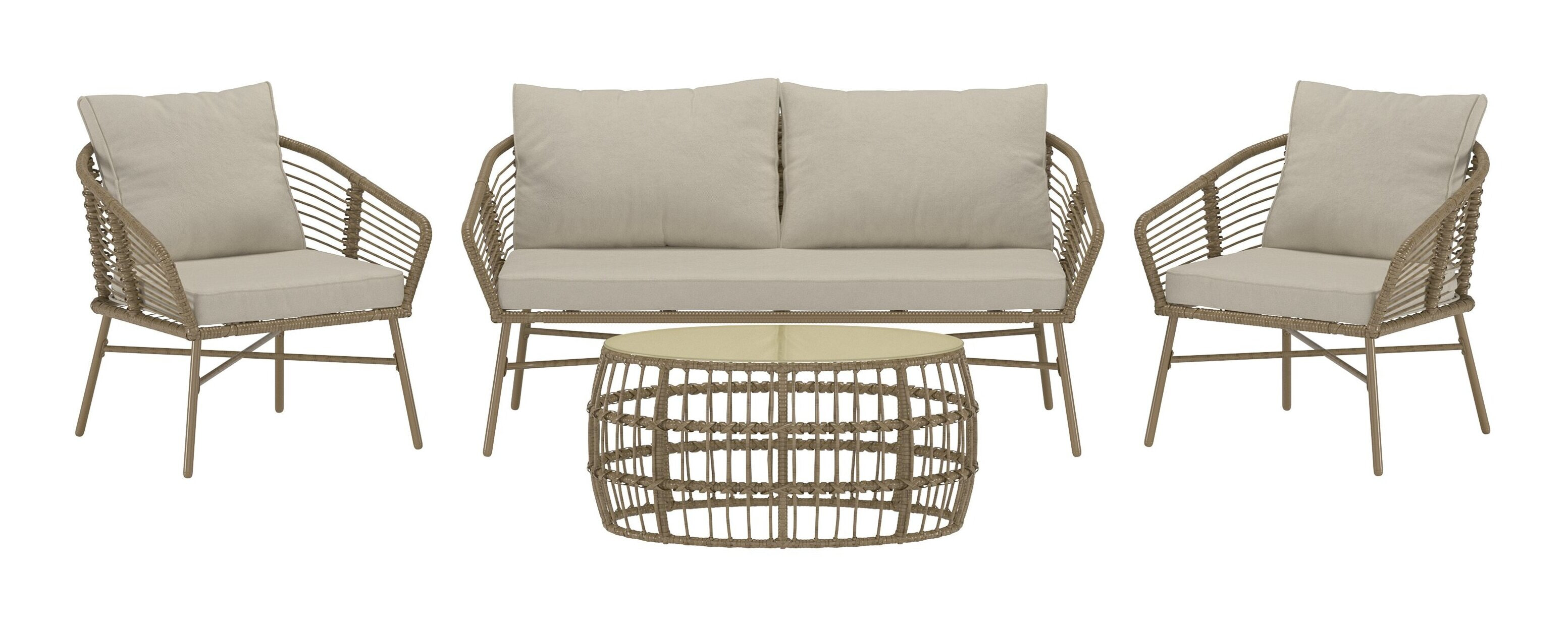 Nohr Loungeset 'Clare' Met bank, 2 stoelen en tafel, kleur Beige/Bruin