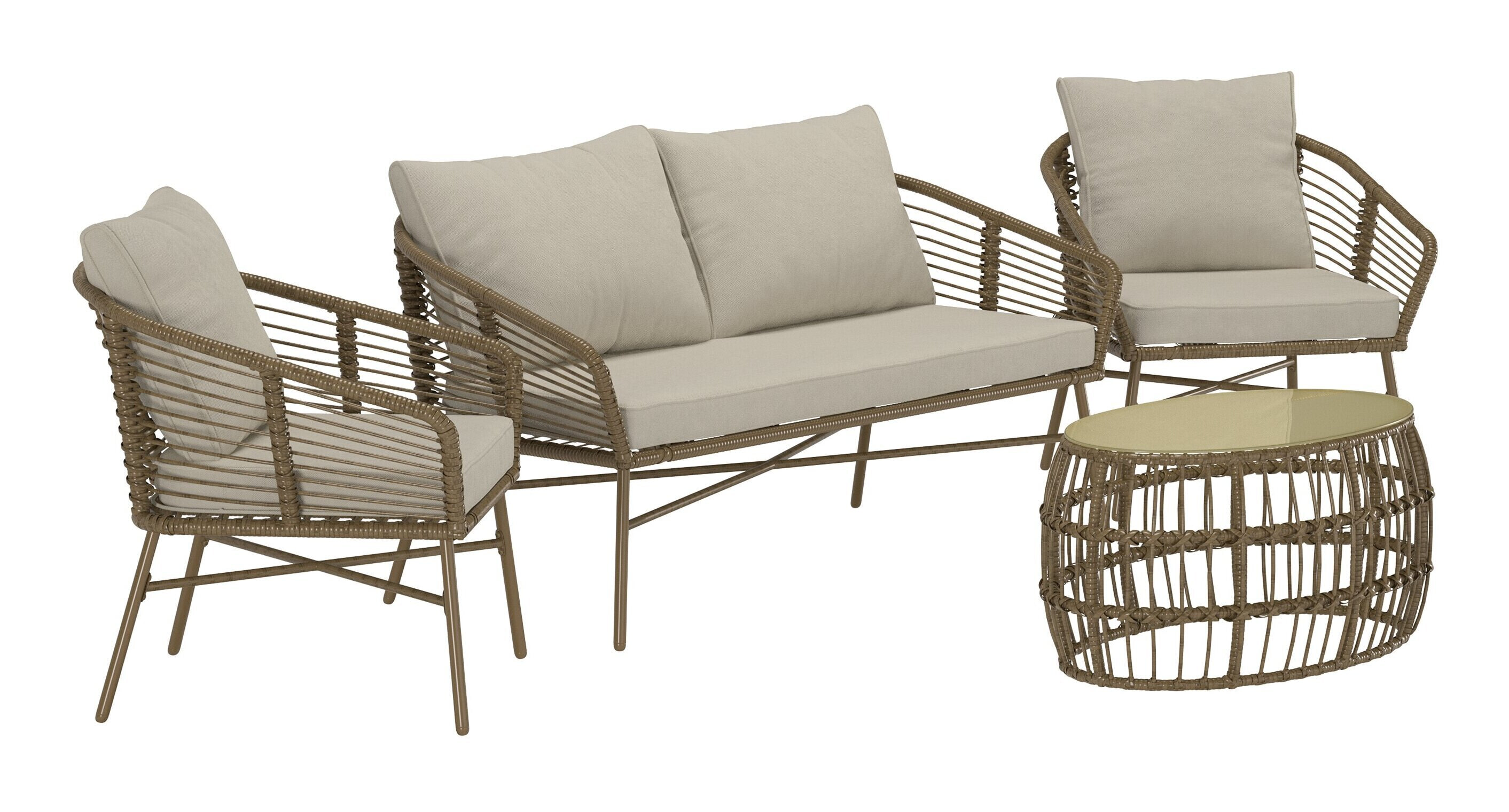 Nohr Loungeset 'Clare' Met bank, 2 stoelen en tafel, kleur Beige/Bruin