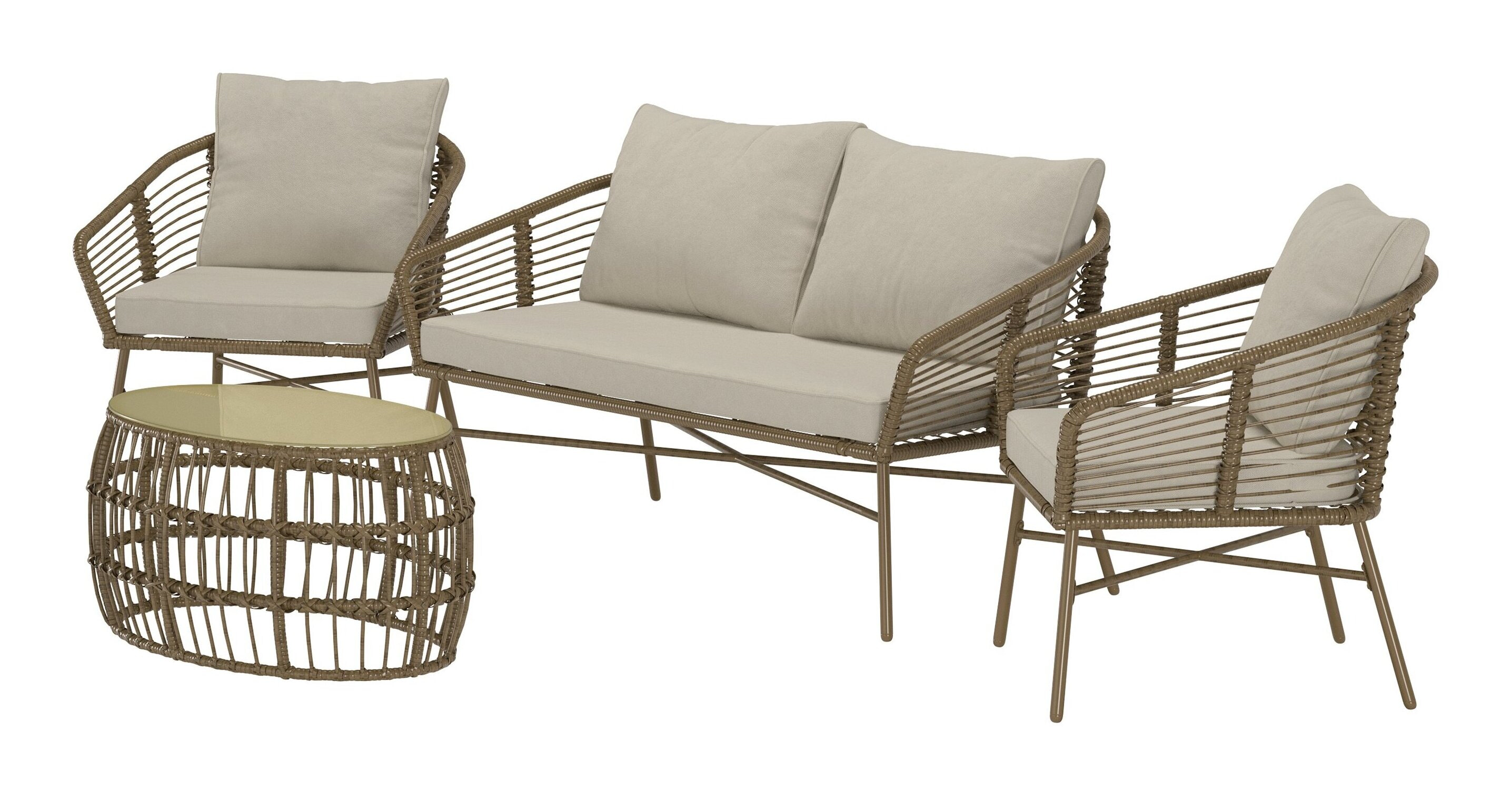 Nohr Loungeset 'Clare' Met bank, 2 stoelen en tafel, kleur Beige/Bruin