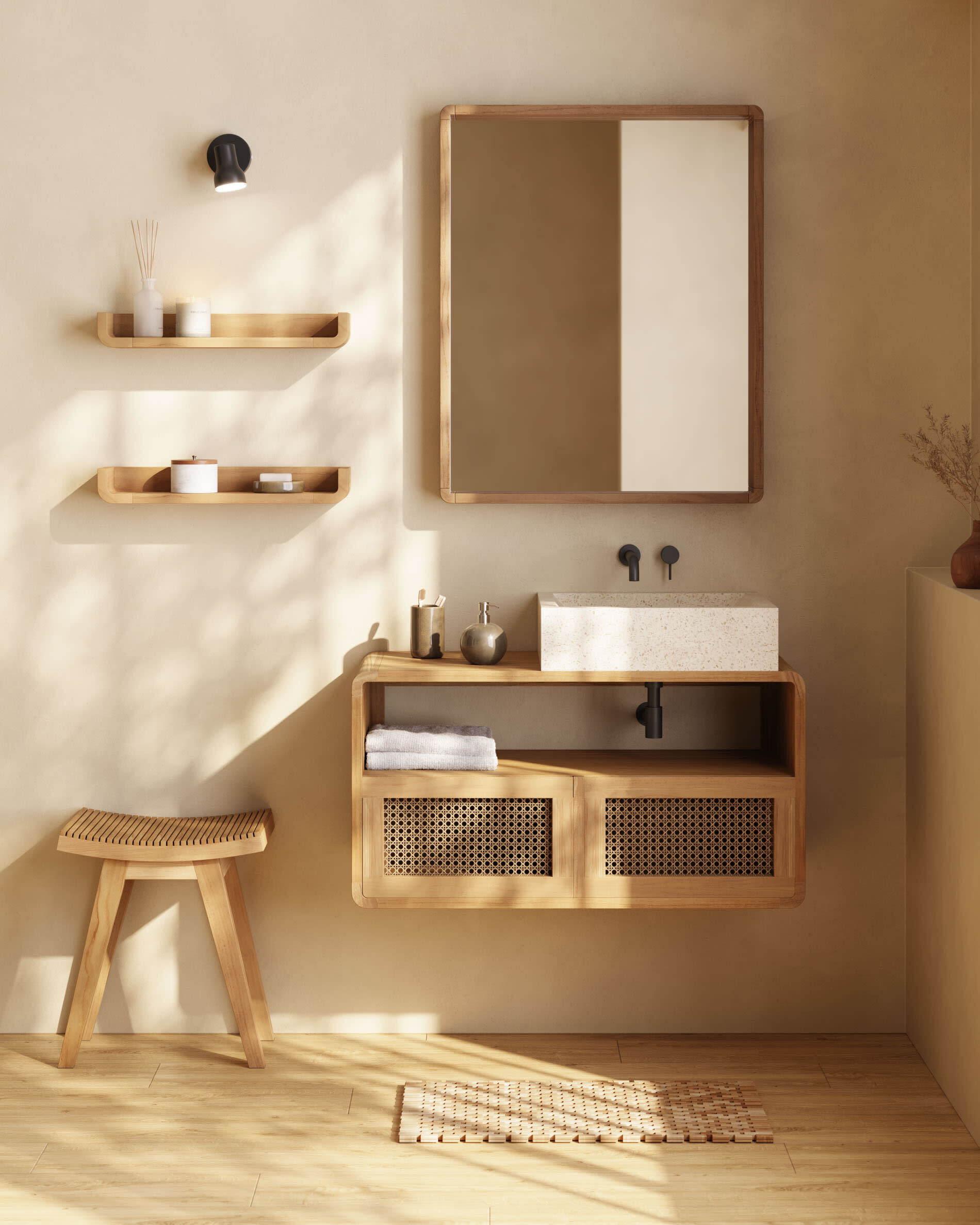 Kave Home Badkamermeubel 'Sabiela' Teak, 86 x 45 cm (excl. waskom)