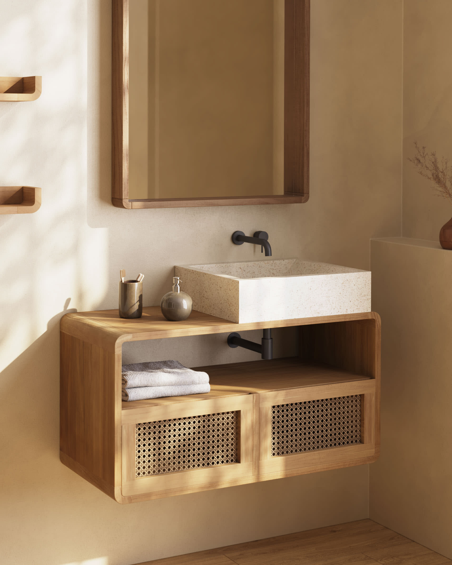 Kave Home Badkamermeubel 'Sabiela' Teak, 86 x 45 cm (excl. waskom)