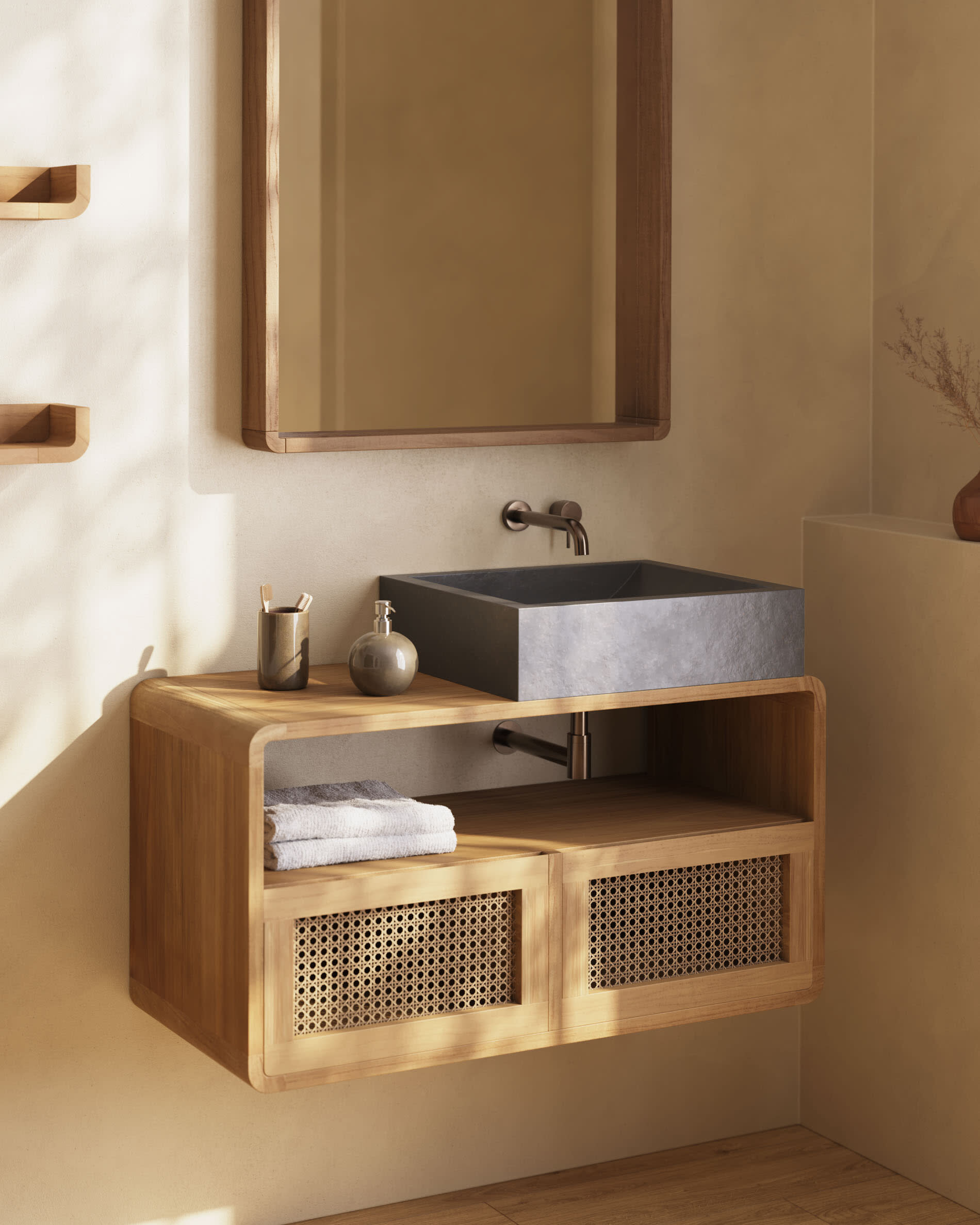 Kave Home Badkamermeubel 'Sabiela' Teak, 86 x 45 cm (excl. waskom)