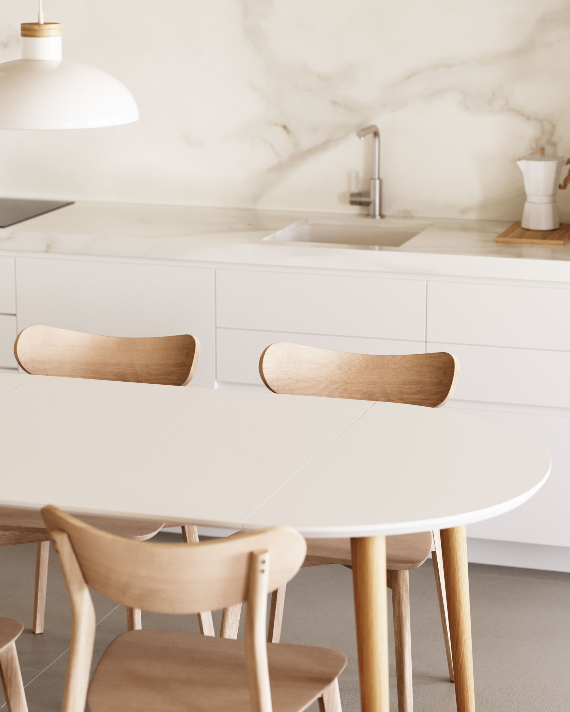 Kave Home Uitschuifbare Ronde Eettafel 'Oqui' 90 - 170 x 90cm, kleur Wit