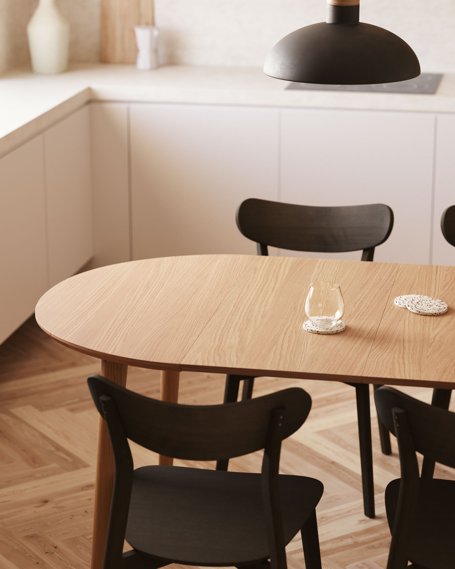 Kave Home Uitschuifbare Ovale Eettafel 'Oqui' 160 - 260 x 100cm, kleur Eiken Naturel