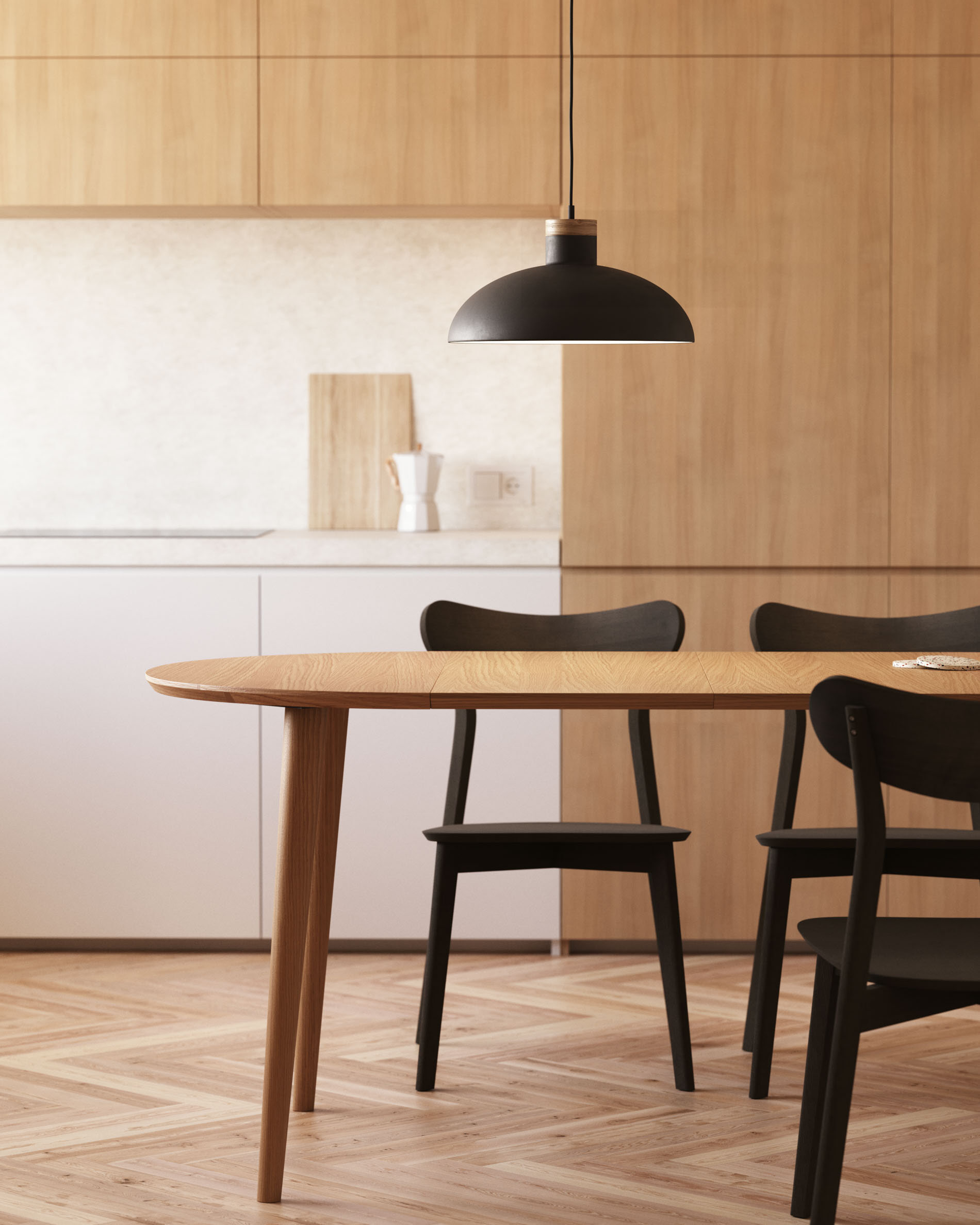 Kave Home Uitschuifbare Ovale Eettafel 'Oqui' 160 - 260 x 100cm, kleur Eiken Naturel