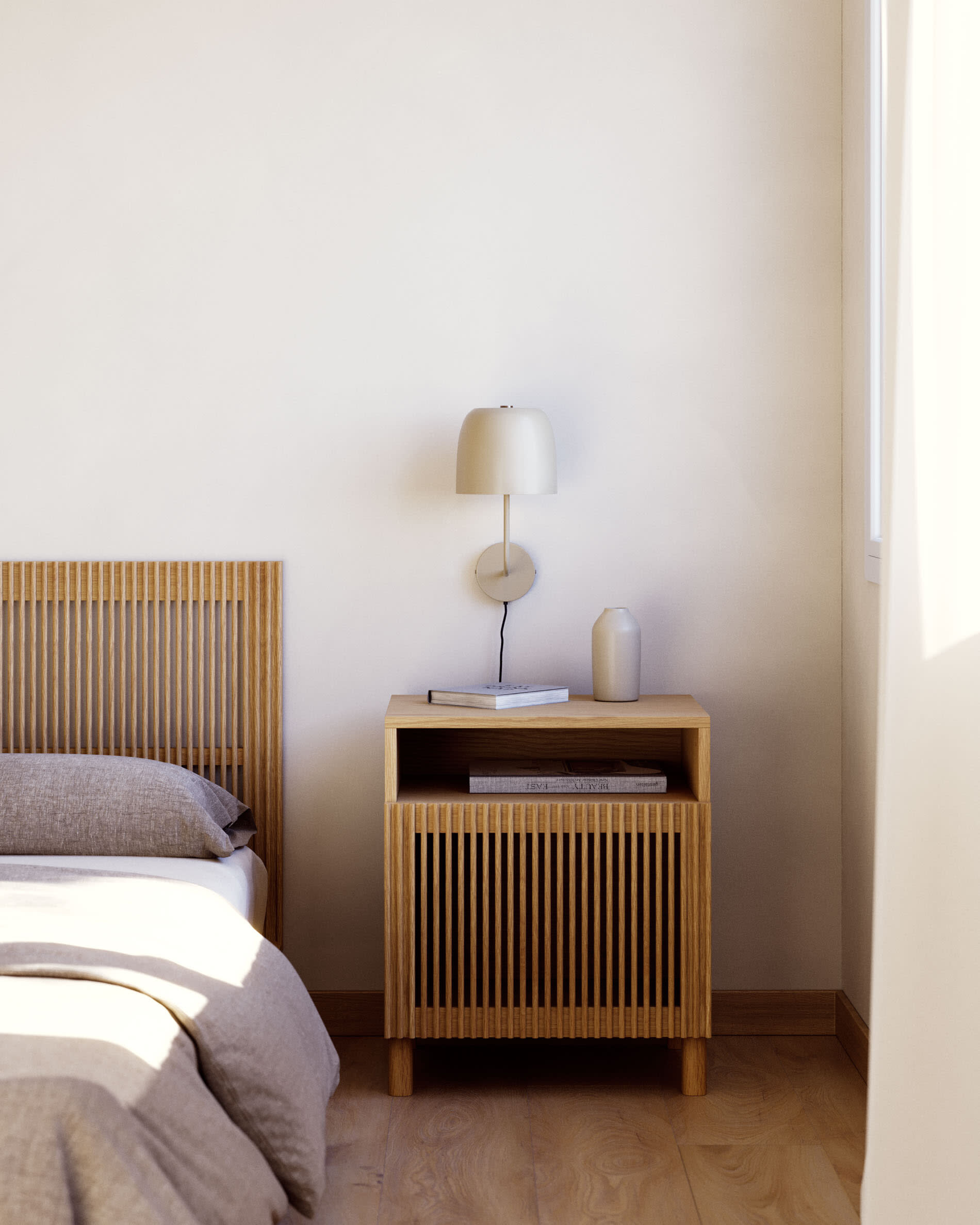 Kave Home Nachtkastje 'Beyla' Eikenhout, 53 x 62cm, kleur Naturel