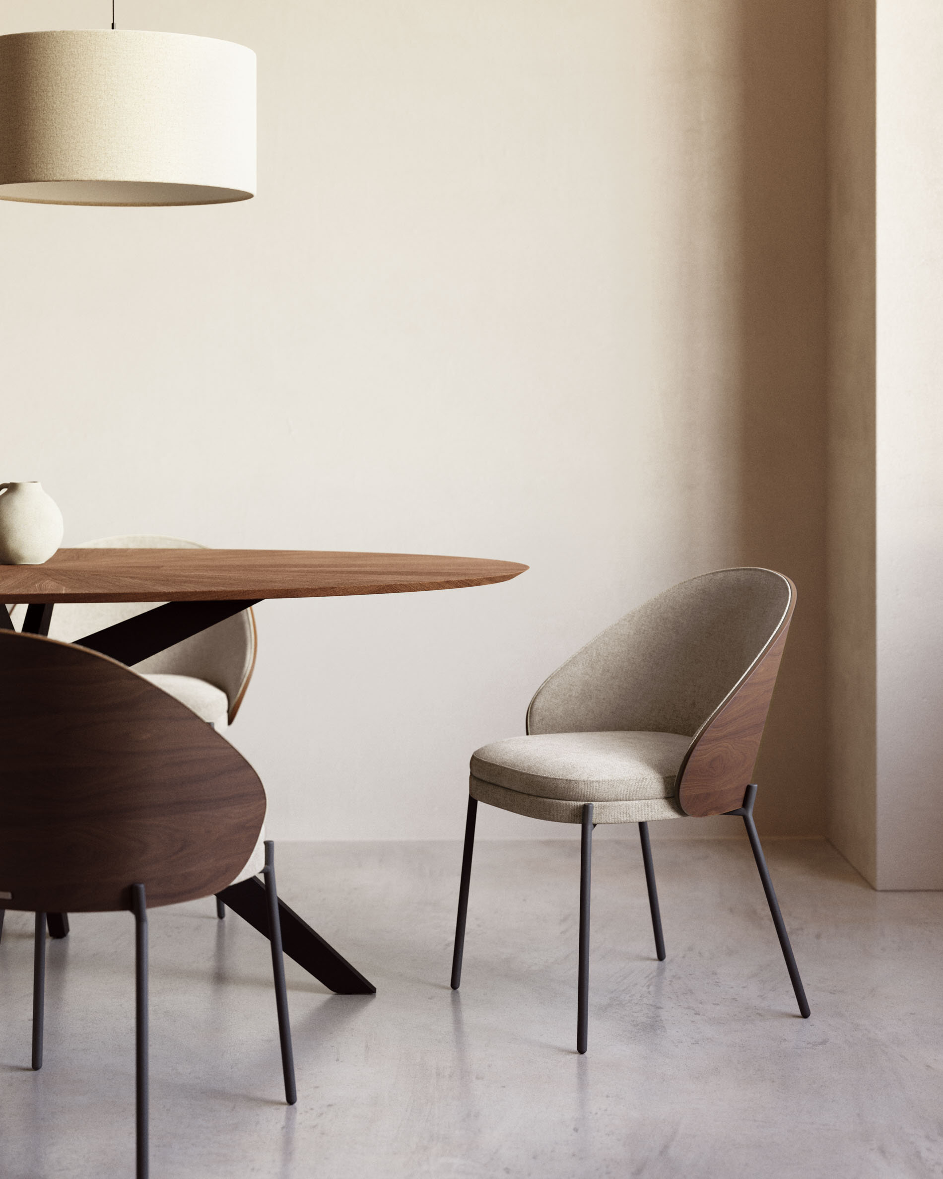 Kave Home Eetkamerstoel 'Eamy' Essenhout, kleur Lichtbruin