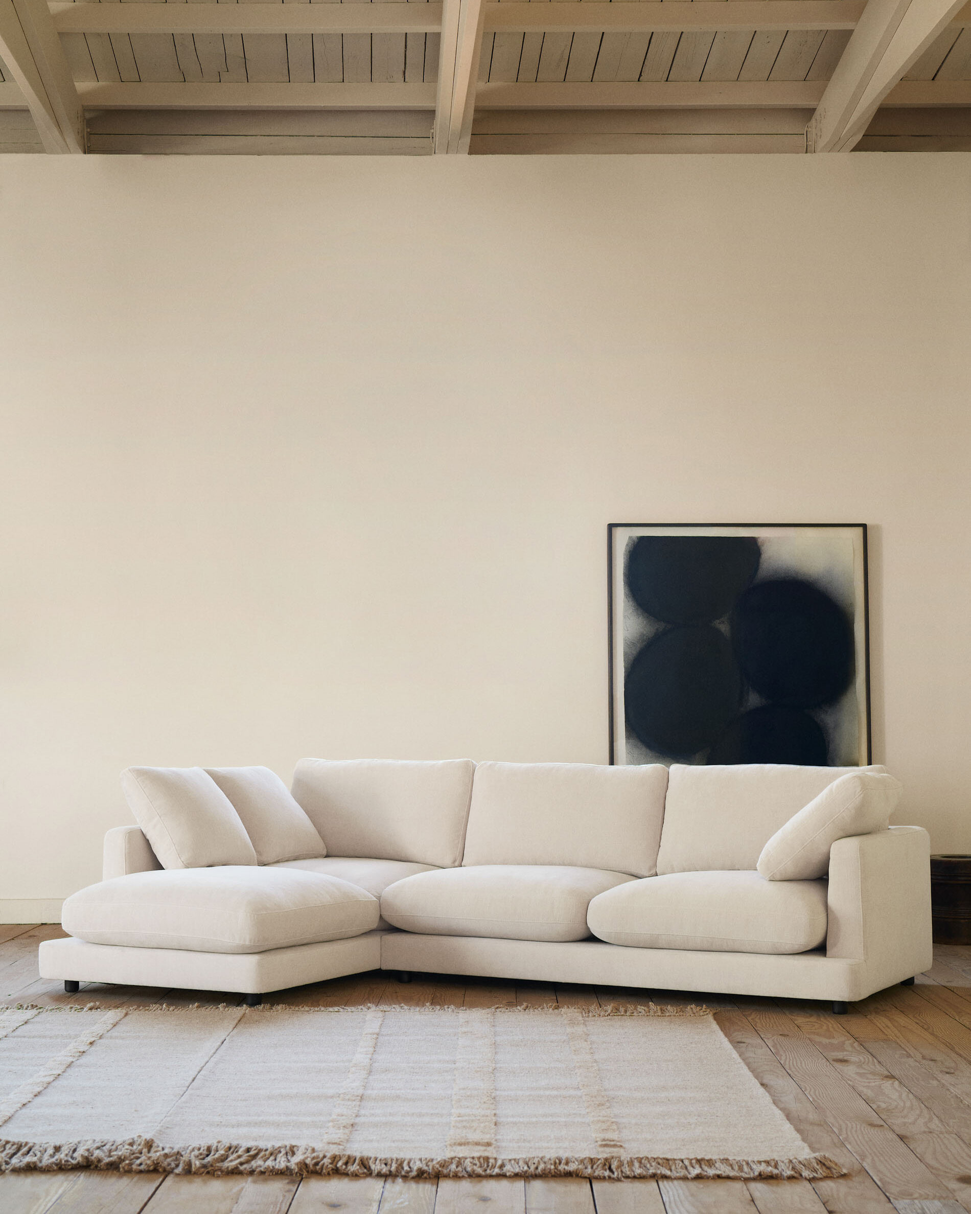 Kave Home 4-zits Loungebank 'Gala' Links, Chenille, kleur Beige