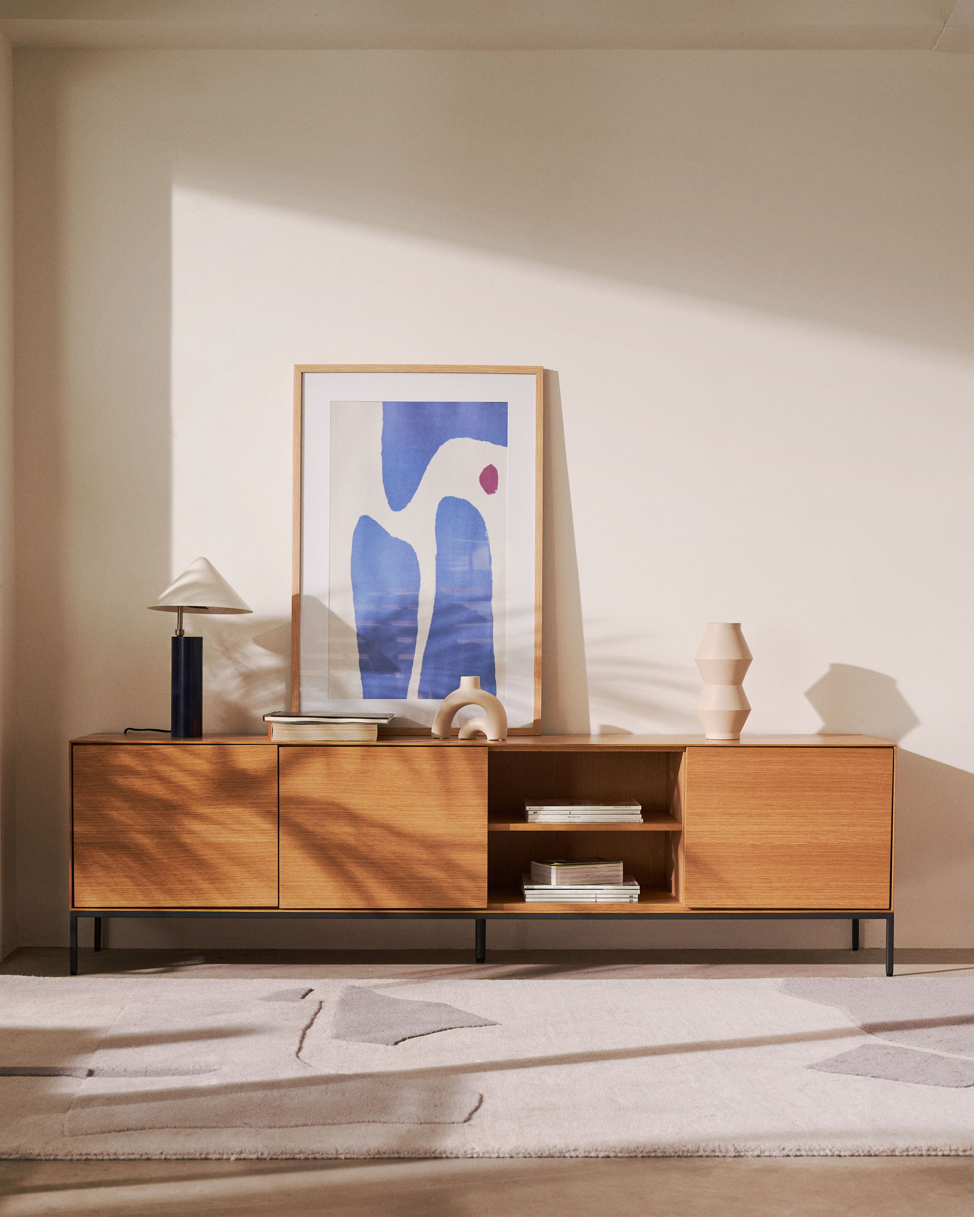 Kave Home Tafellamp 'Shiva' 42cm hoog, kleur Donkerblauw/Wit