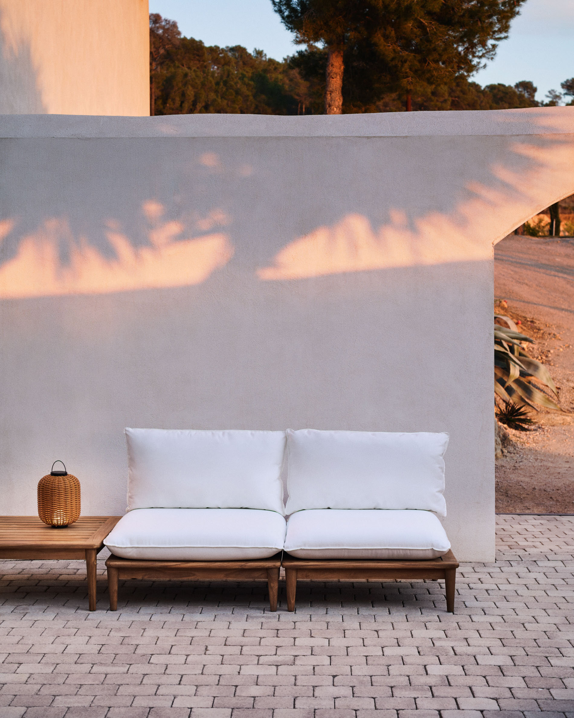 Kave Home Modulaire Loungebank 'Portitxol' Teakhout, Met 2 fauteuils