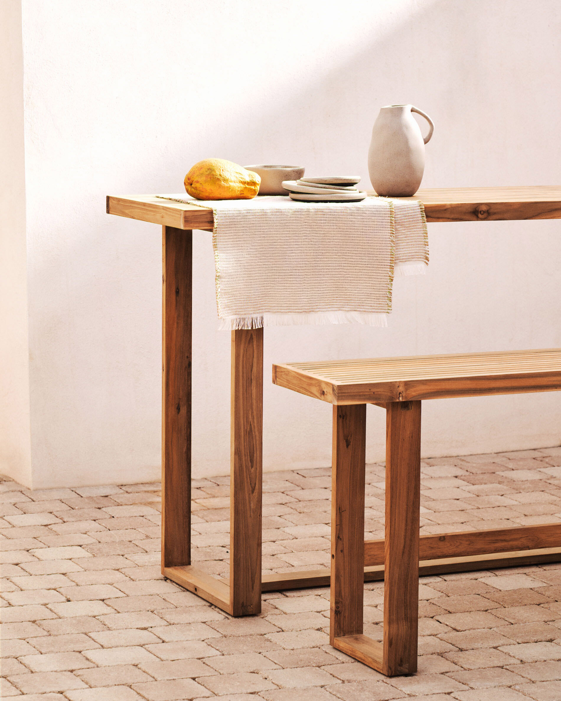 Kave Home Hoge Outdoor Eetkamerbank 'Canadell' Teakhout, 130cm