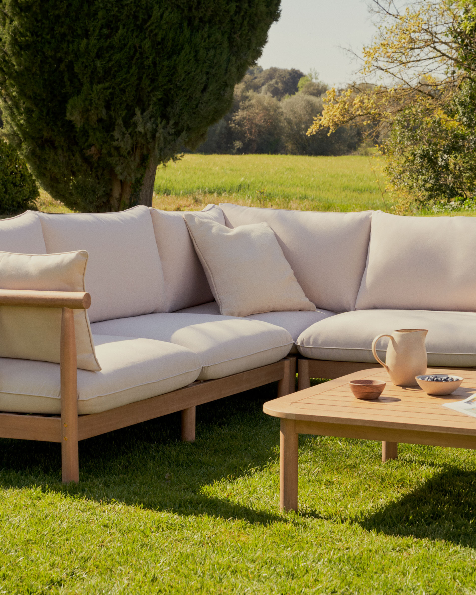 Kave Home 5-zits Hoek Loungeset 'Sacova' Eucalyptushout