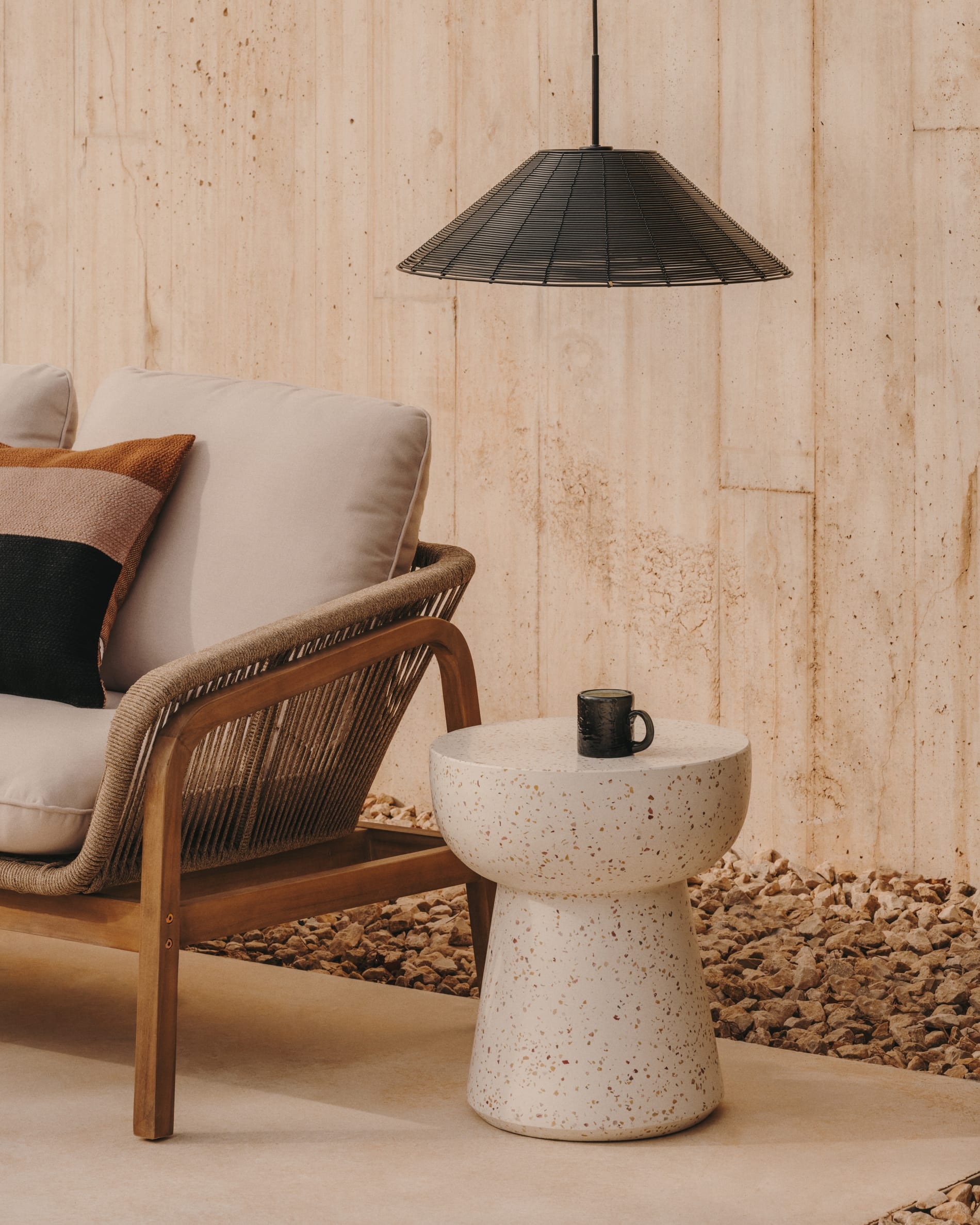 Kave Home Ronde Bijzettafel 'Pada' Terrazzo, 40cm, kleur Wit