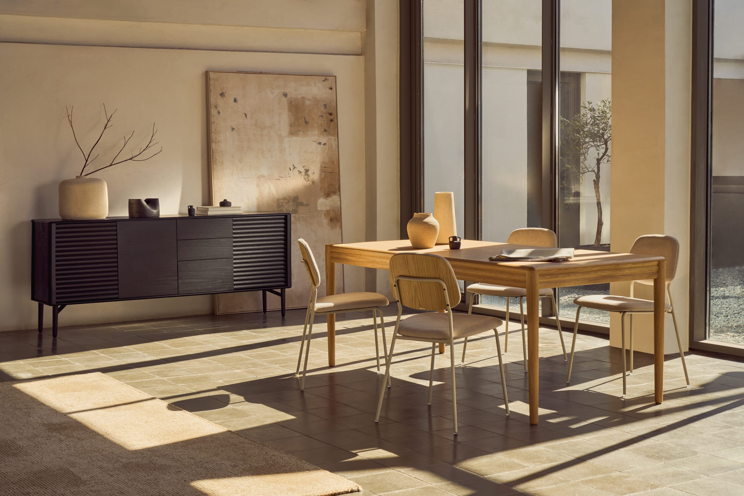Kave Home Uitschuifbare Eettafel 'Lenon' Eikenhout, 200-280 x 90cm, kleur Naturel