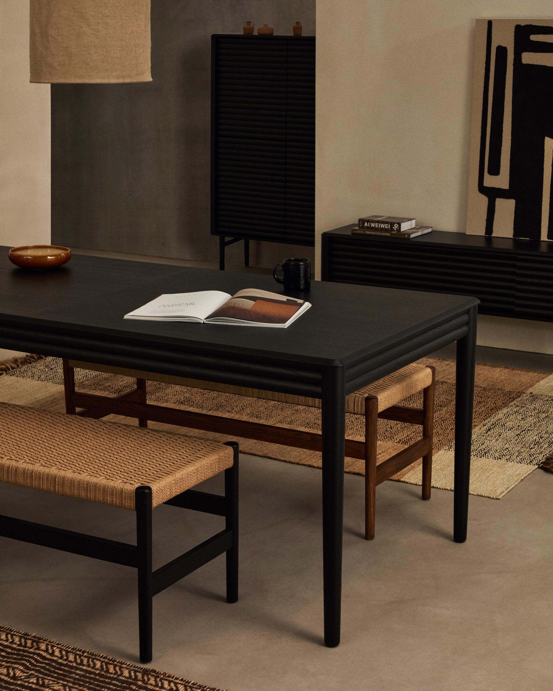 Kave Home Uitschuifbare Eettafel 'Lenon' Eikenhout, 200-280 x 90cm, kleur Zwart