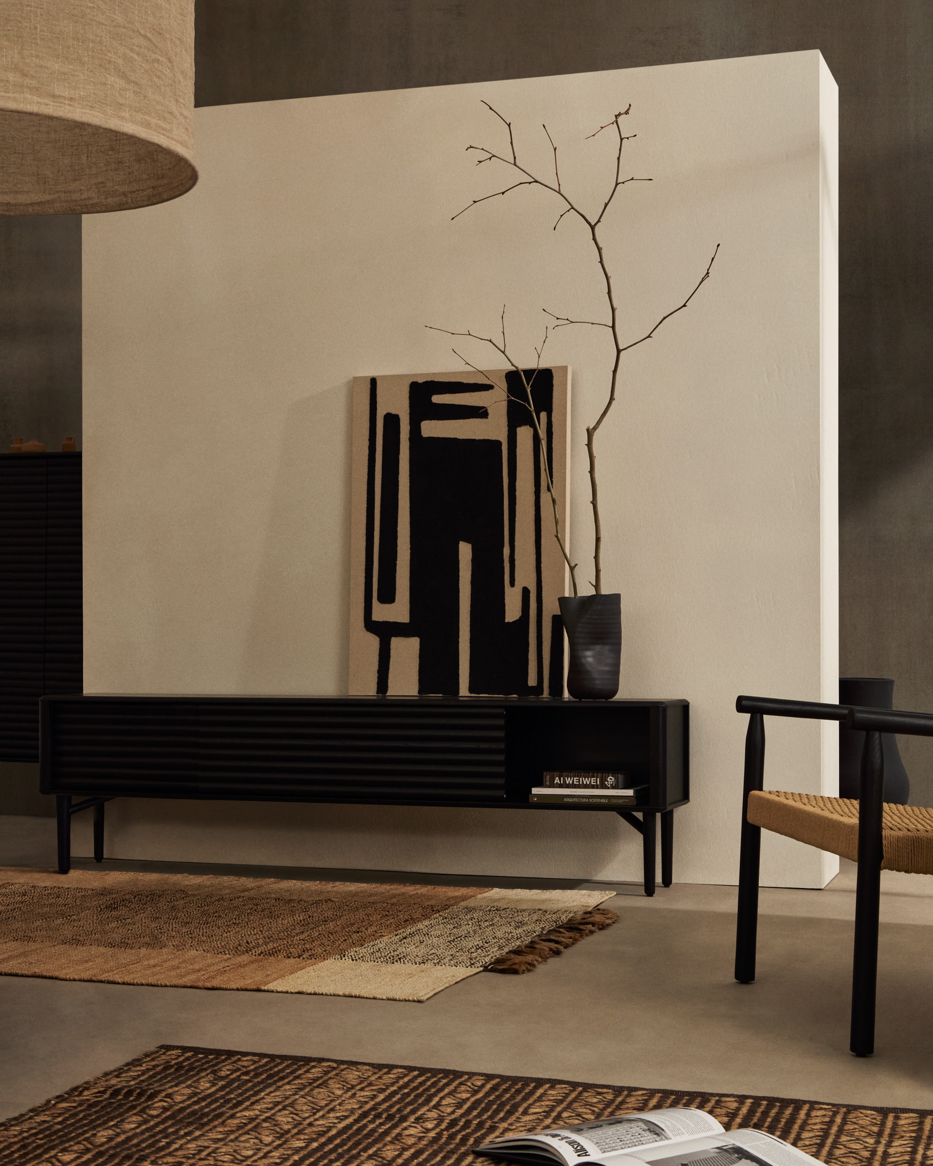 Kave Home TV-meubel 'Lenon' Eikenhout, 200cm, kleur Zwart