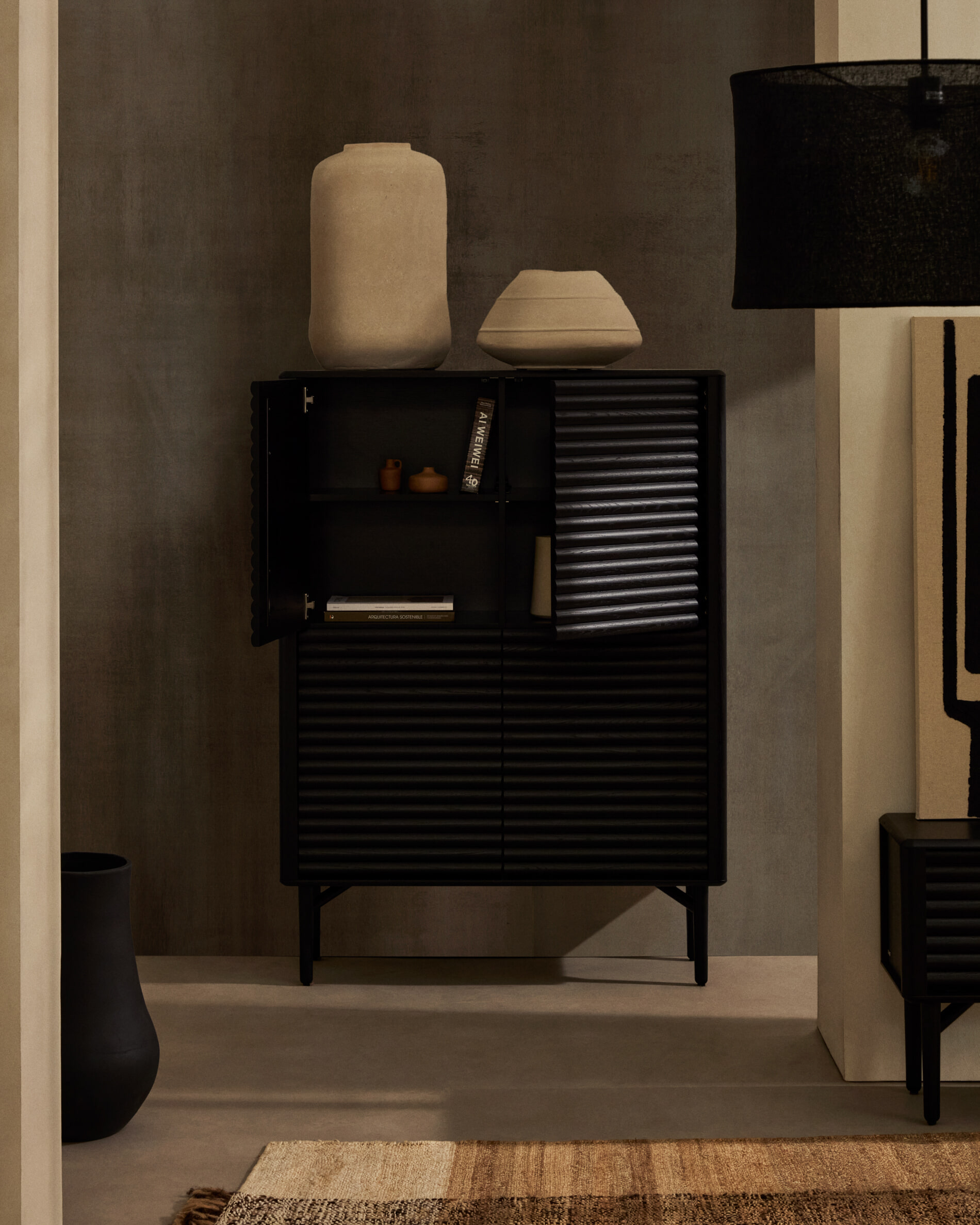 Kave Home Opbergkast 'Lenon' Eikenhout, 144 x 105cm, kleur Zwart