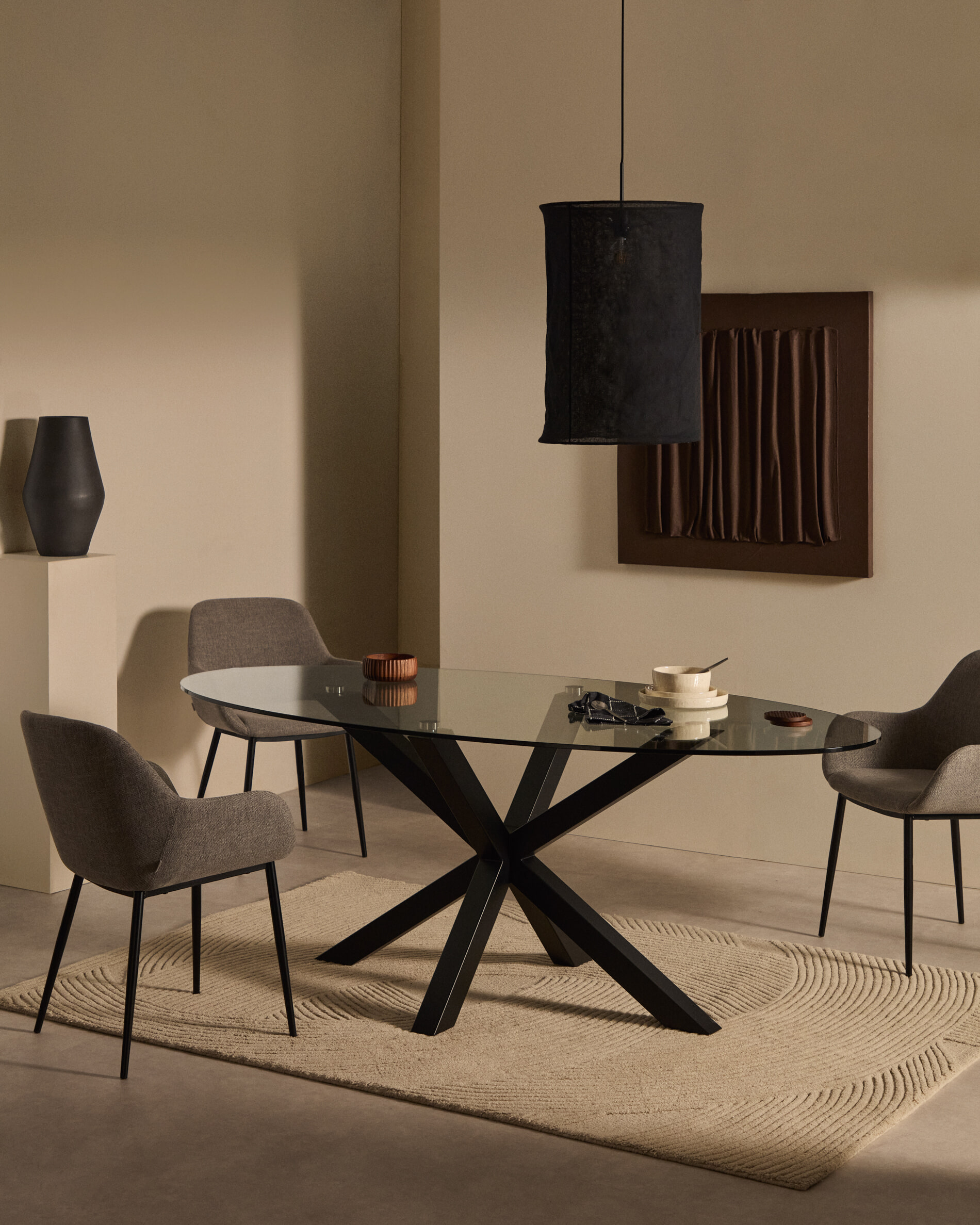 Kave Home Ovale Eettafel 'Argo' Glas, 200 x 100cm, kleur Zwart