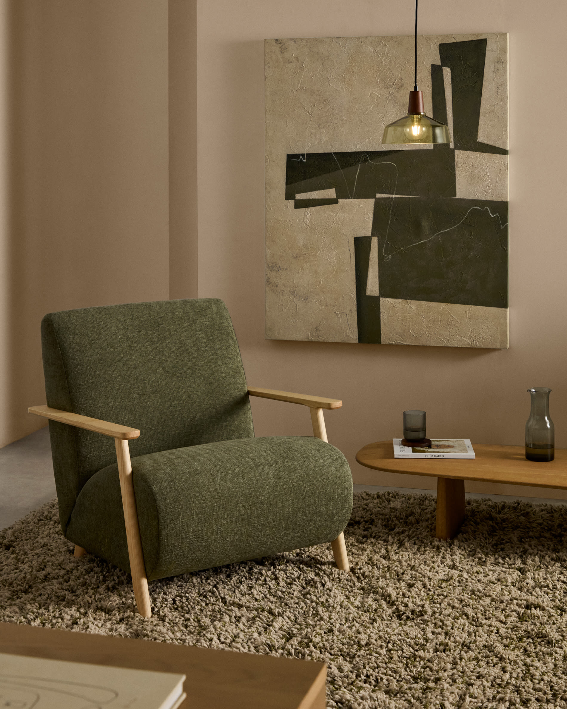 Kave Home Fauteuil 'Meghan' Chenille, kleur Groen/Naturel