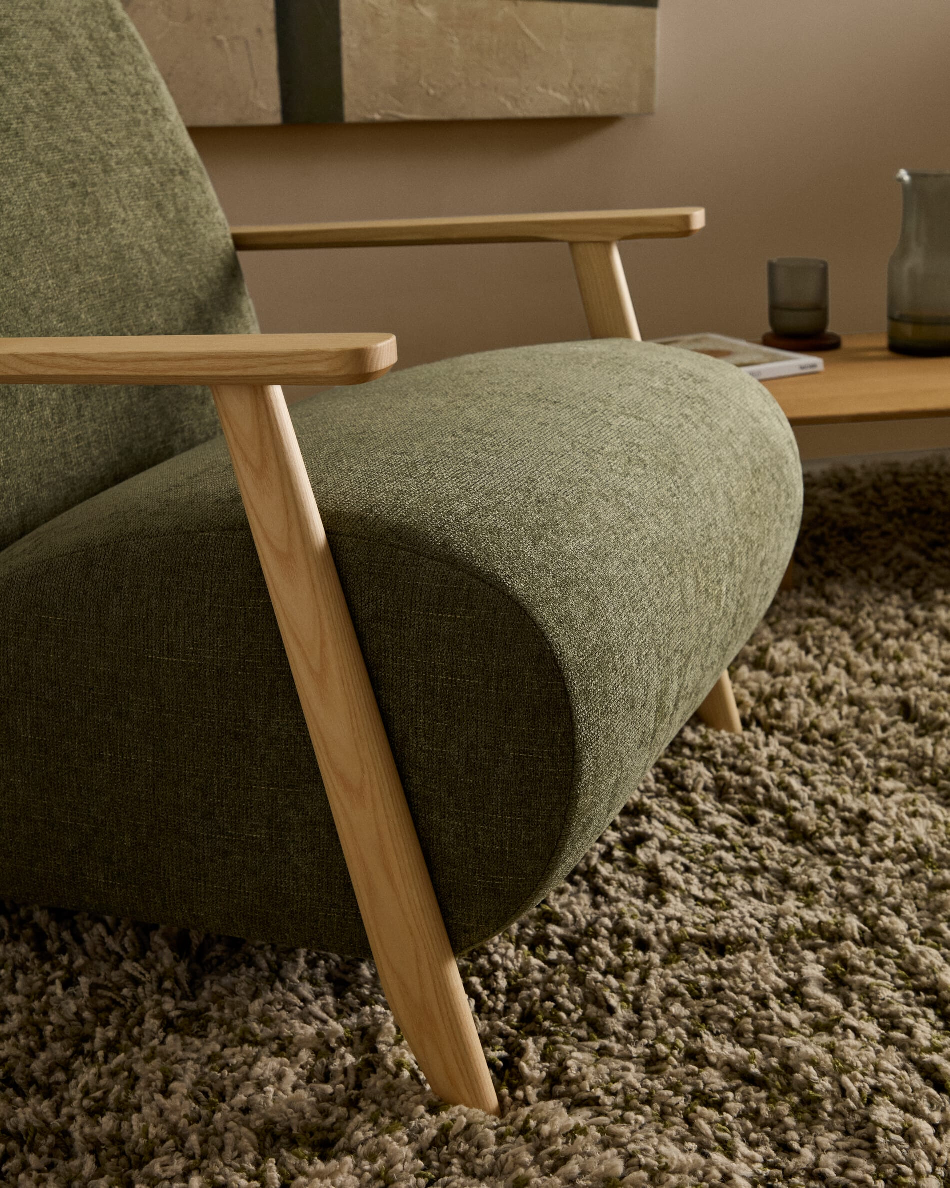 Kave Home Fauteuil 'Meghan' Chenille, kleur Groen/Naturel