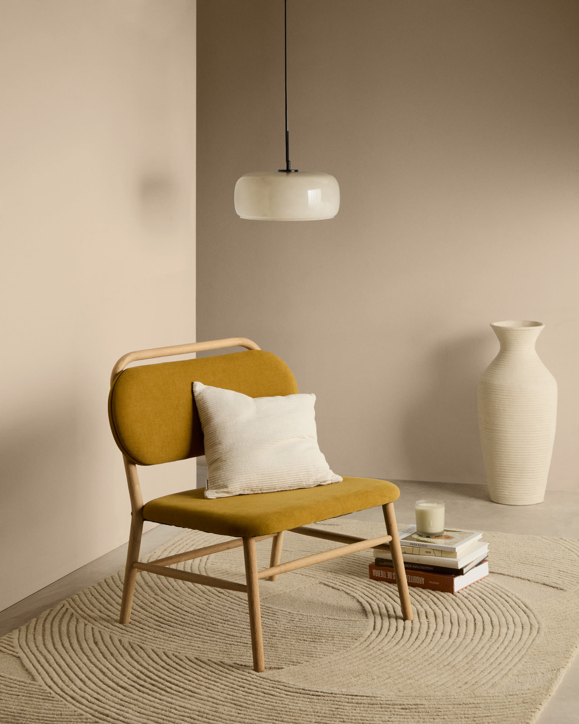 Kave Home Hanglamp 'Reig' Glas, 38cm, kleur Beige