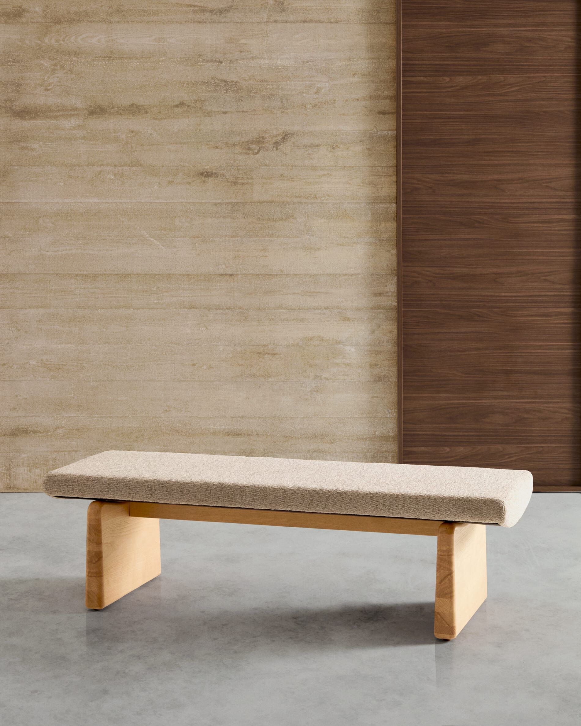 Kave Home Bankje 'Topaz' Chenille en essenhout, 150cm, kleur Naturel