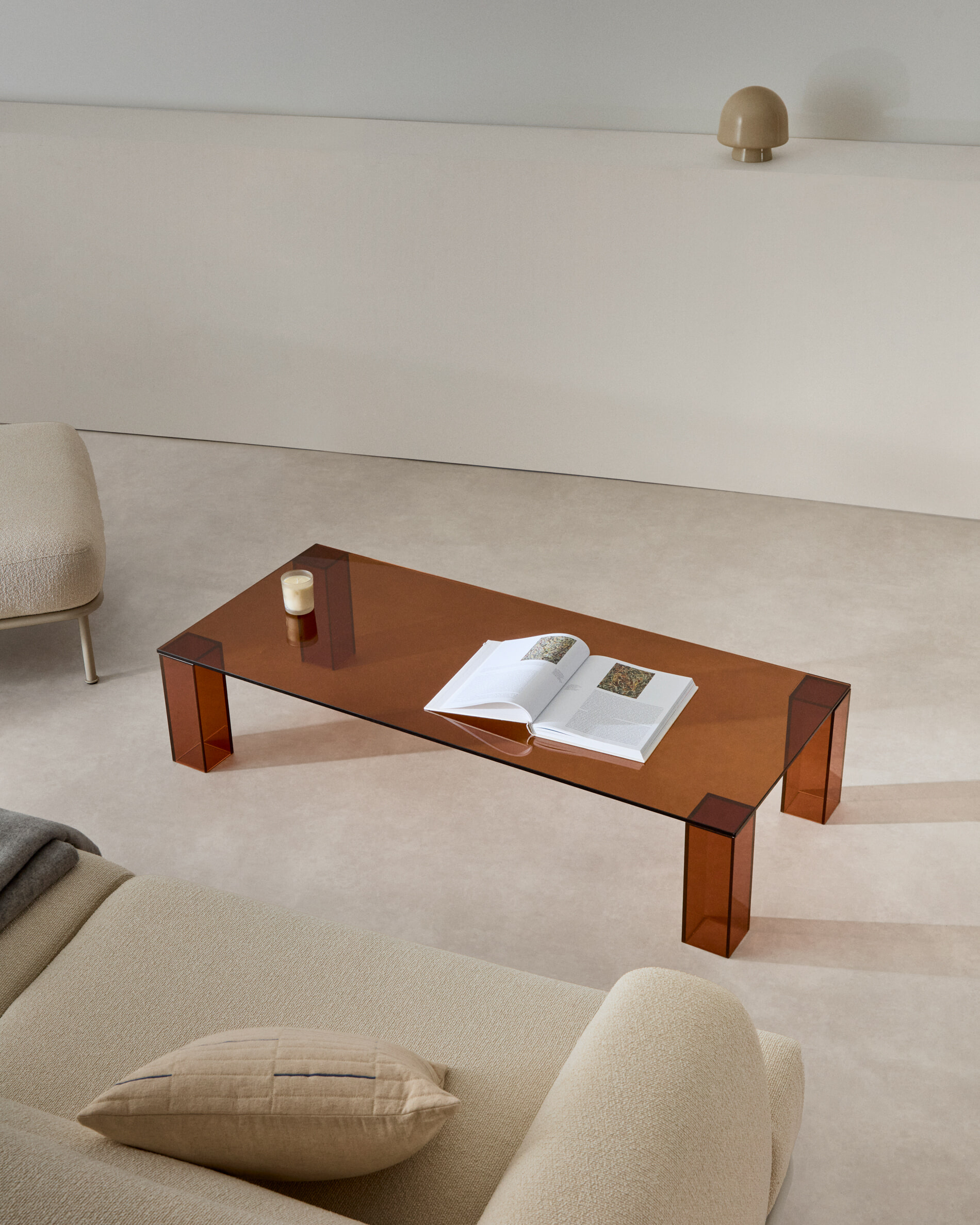 Kave Home Salontafel 'Adularia' Glas, 140 x 60cm, kleur Bruin