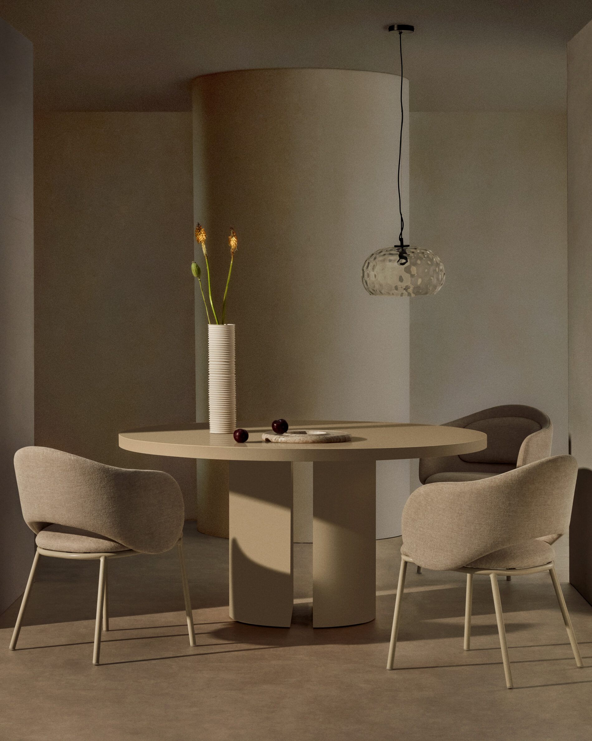 Kave Home Eetkamerstoel 'Minda' Chenille, kleur Beige