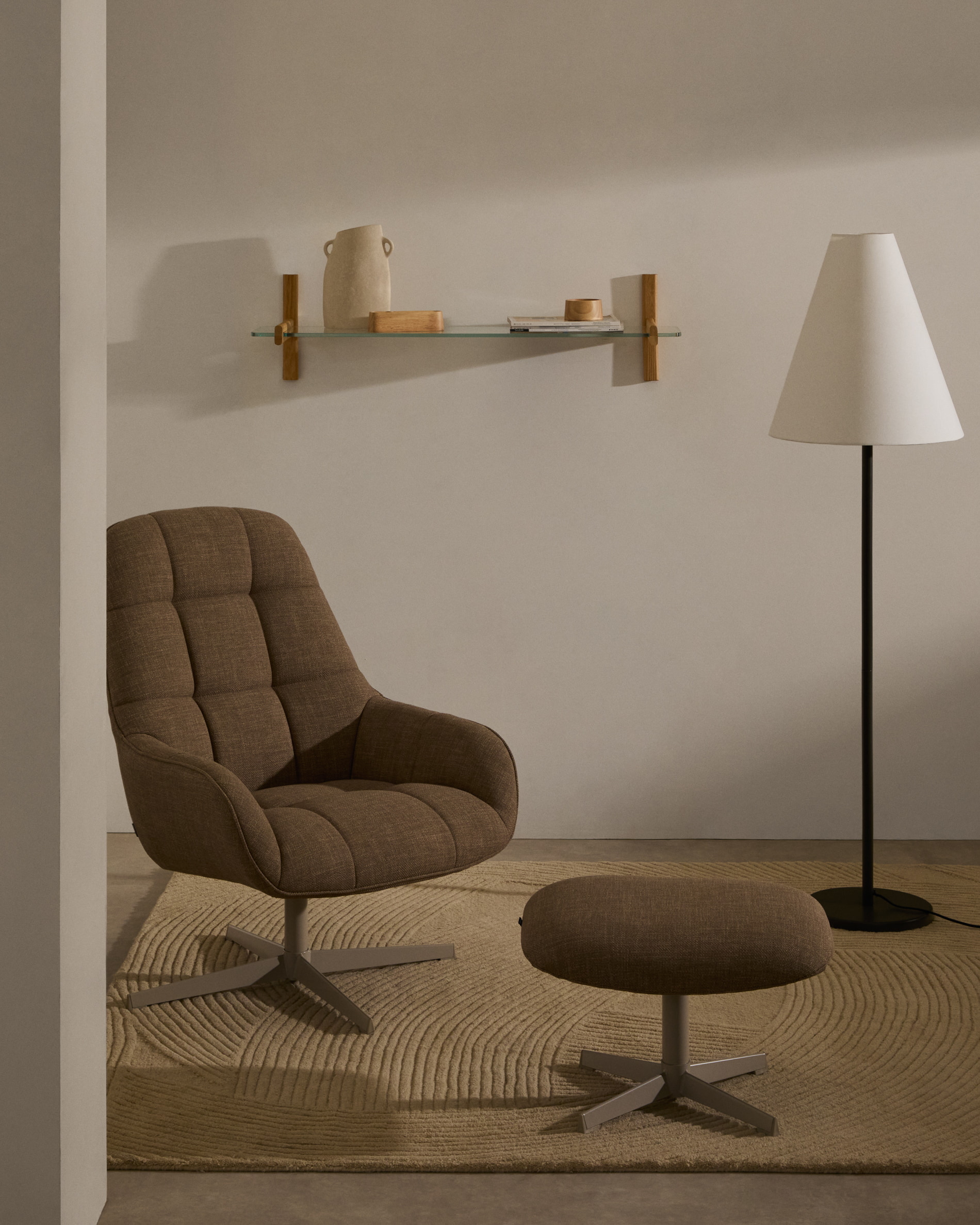 Kave Home Hocker 'Jaspe' Structuurstof, kleur Lichtbruin
