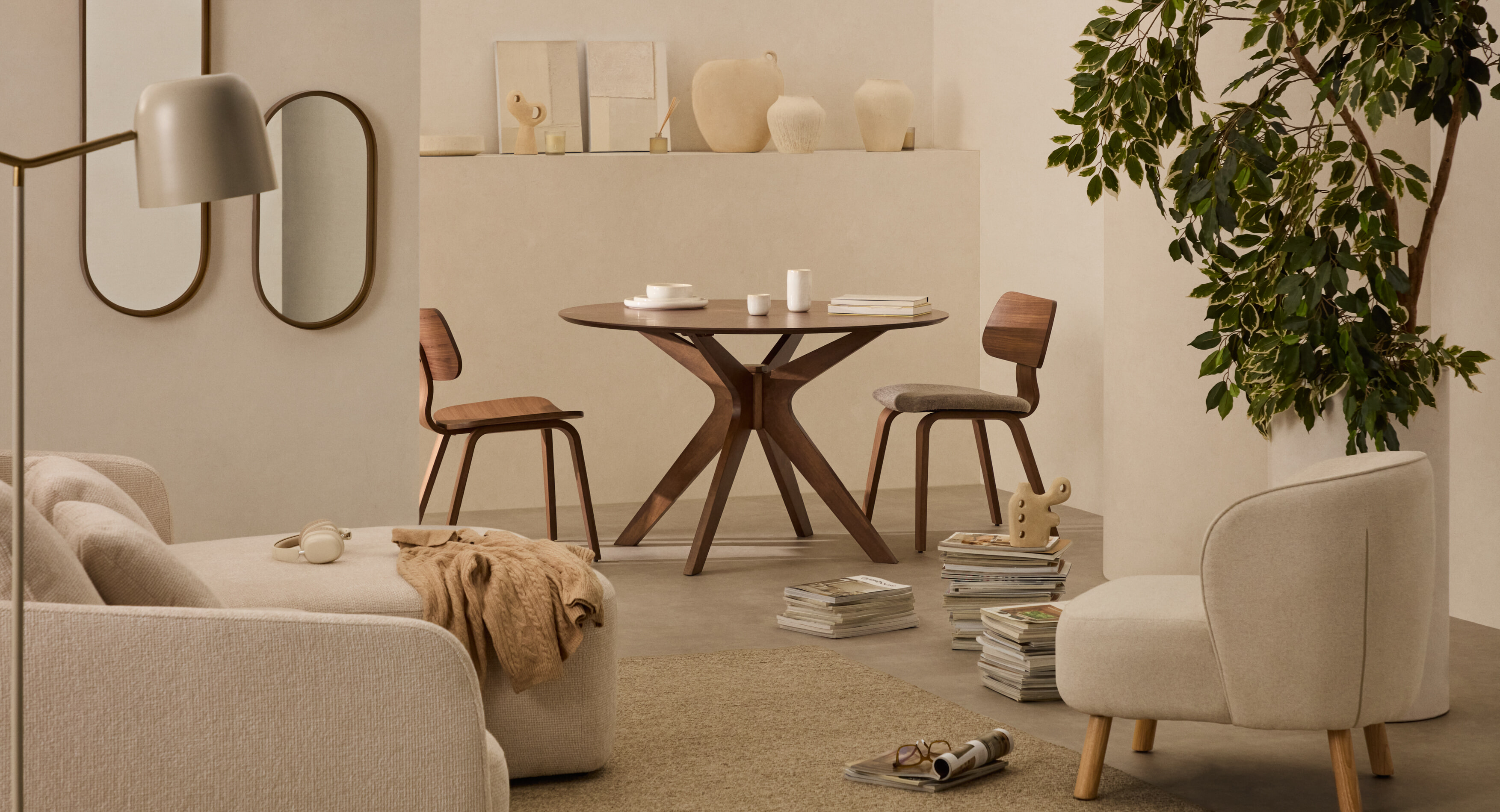 Kave Home Eetkamerstoel 'Gena' Walnoot en rubberhout, kleur Beige