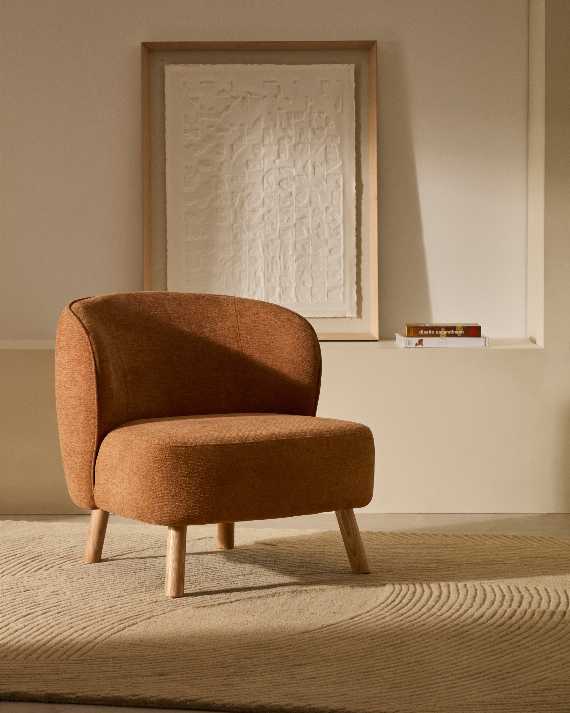 Kave Home Fauteuil 'Ulit' Chenille, kleur Terracotta