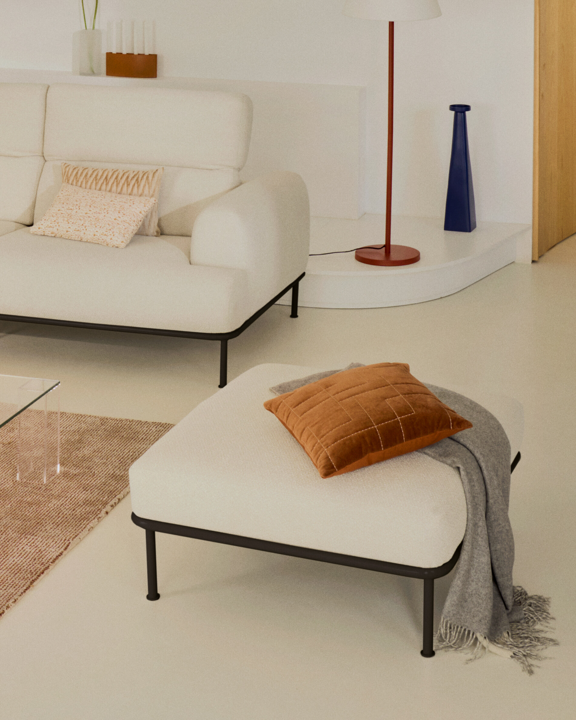 Kave Home 3-zits Bank 'Aurum' Chenille, Met verstelbare hoofdsteun, kleur Ecru