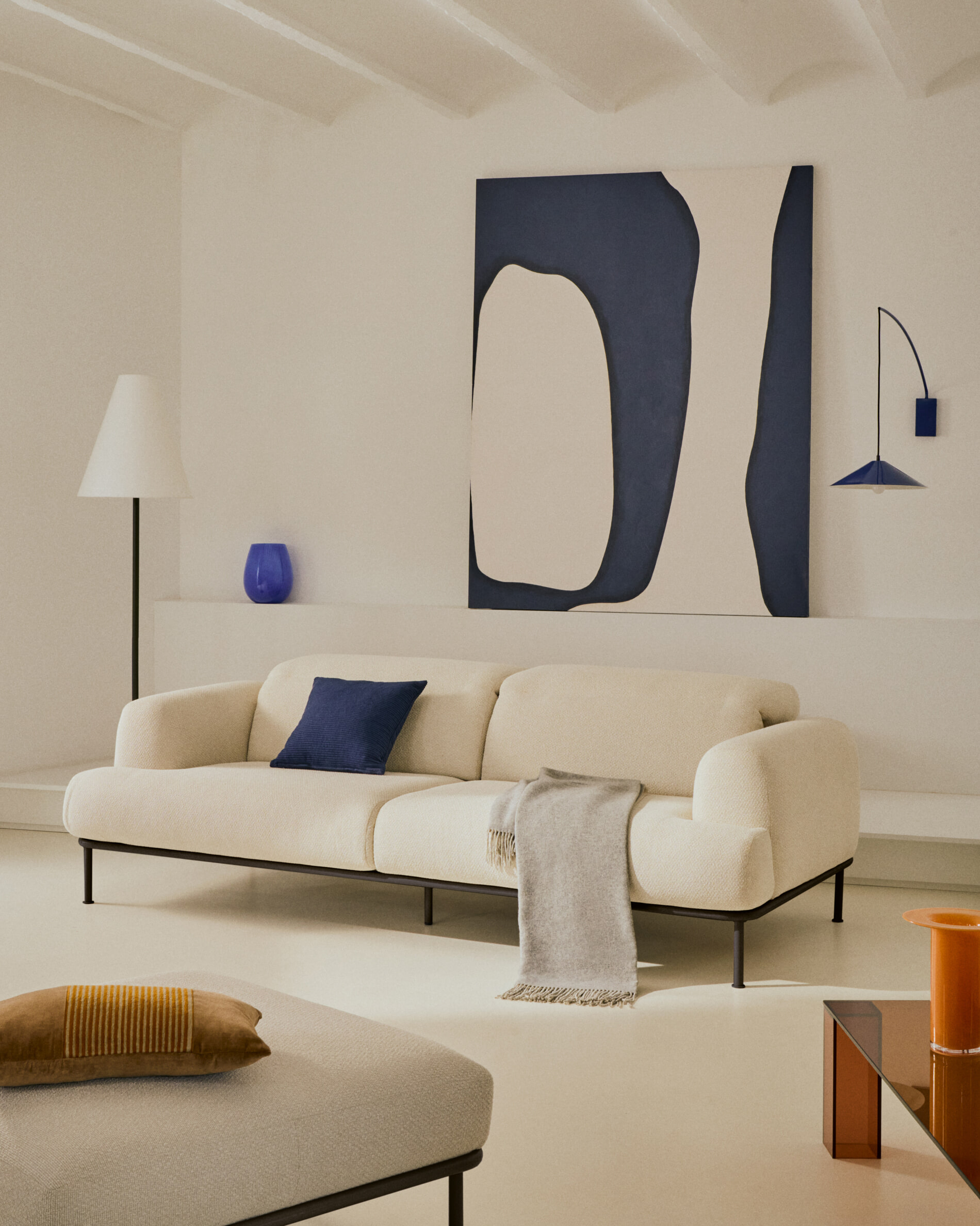 Kave Home 3-zits Bank 'Aurum' Chenille, Met verstelbare hoofdsteun, kleur Ecru