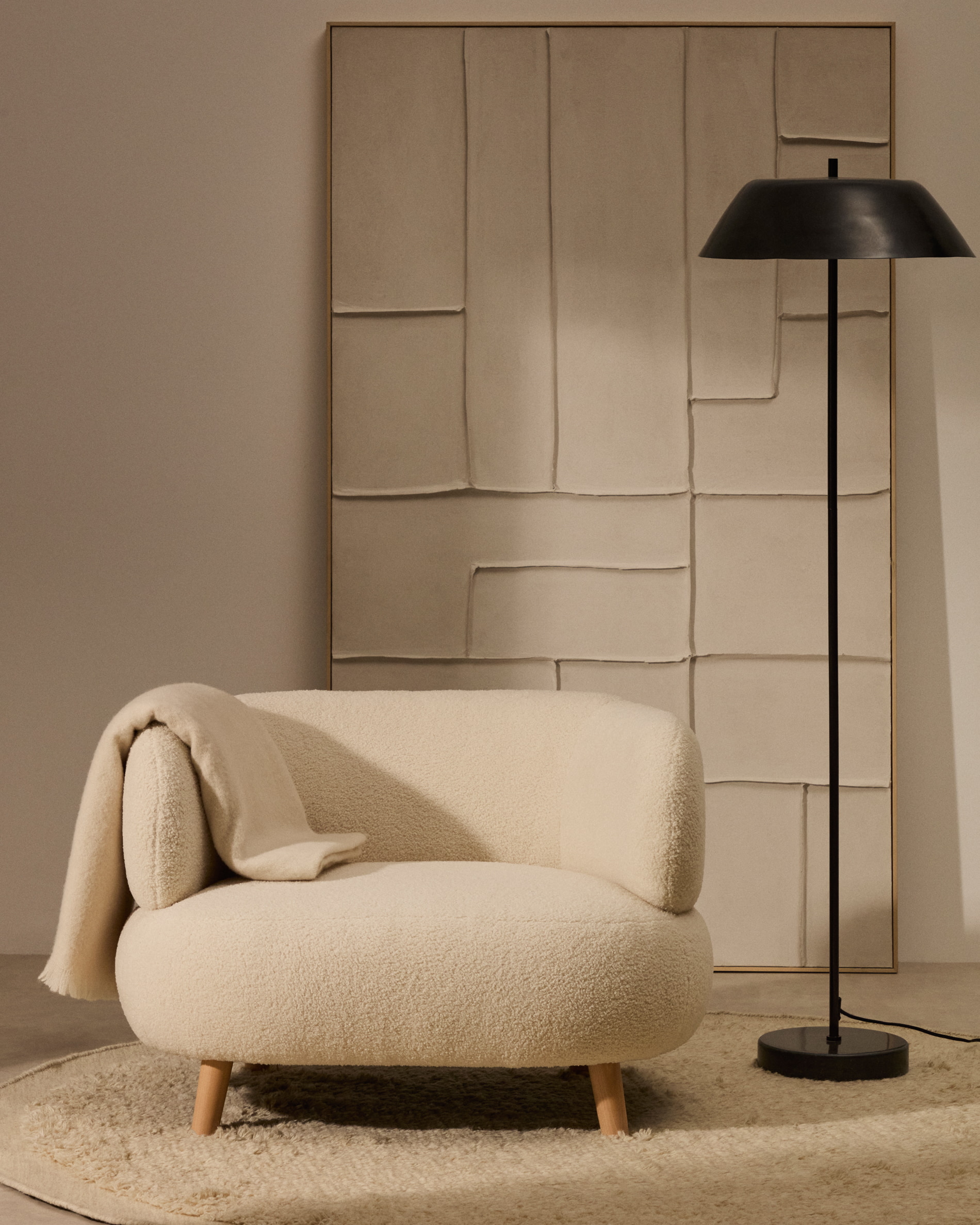 Kave Home Fauteuil 'Luisa' Bouclé, kleur Ecru