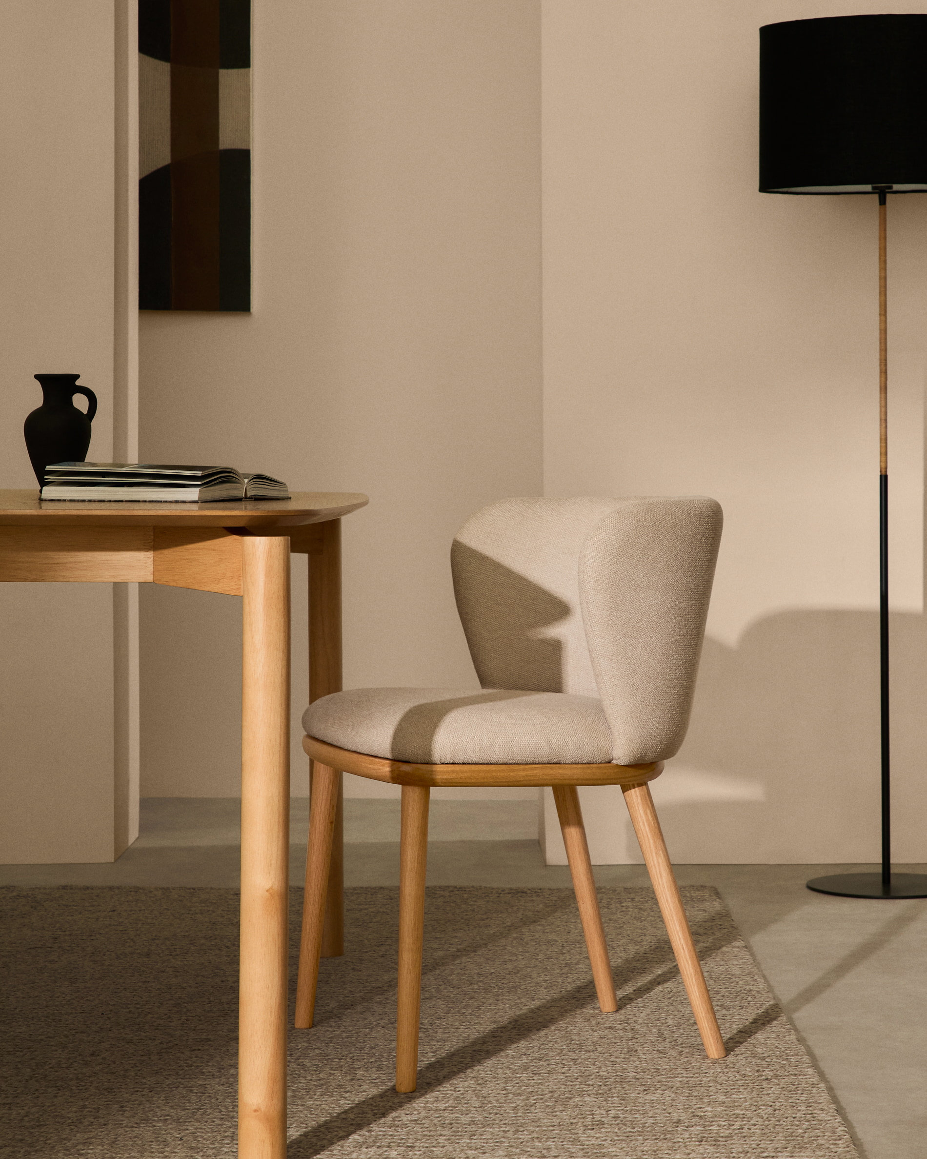 Kave Home Eetkamerstoel 'Ciselia' Chenille, kleur Beige