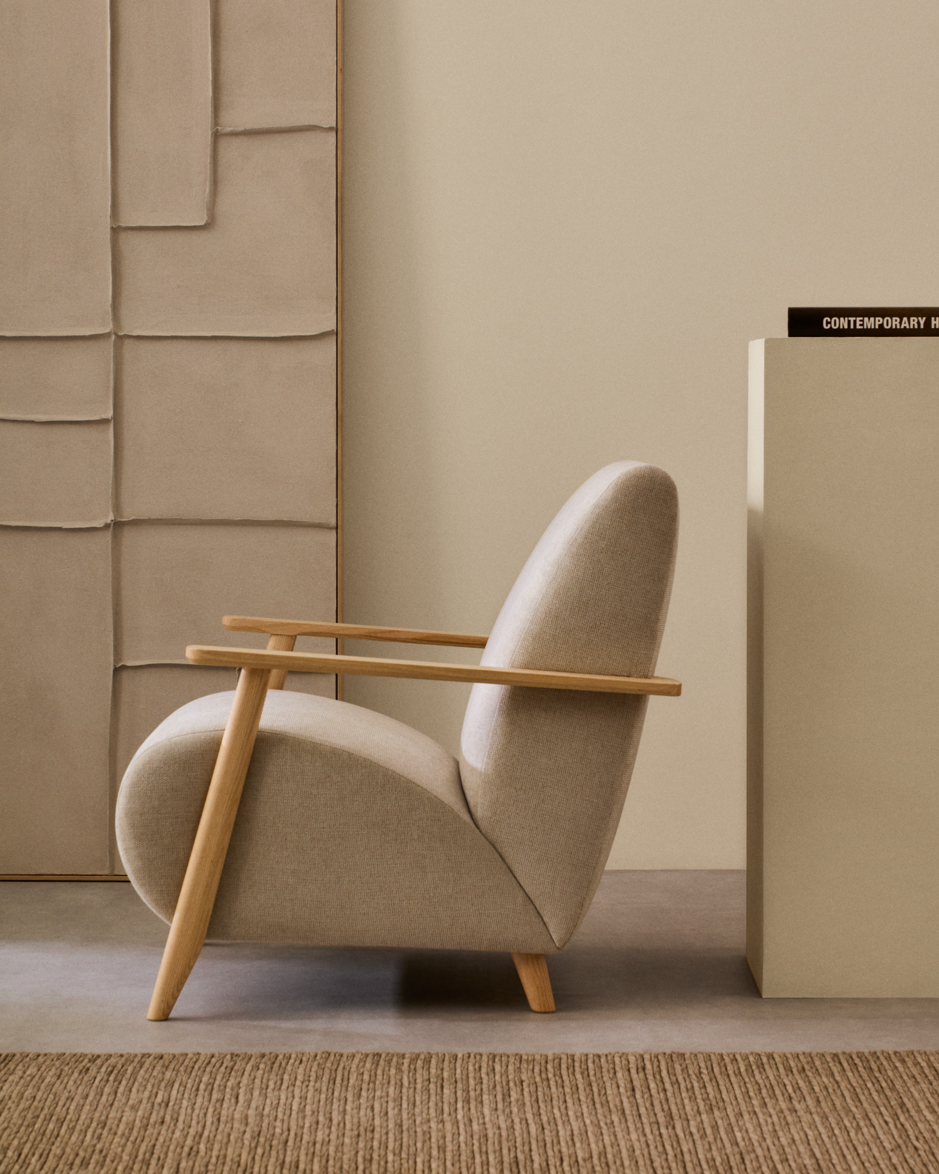 Kave Home Fauteuil 'Meghan' Chenille, kleur Beige/Naturel