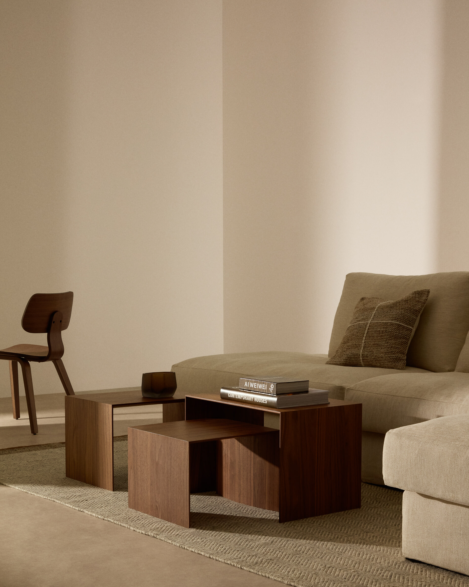 Kave Home Bijzettafel 'Litto' Walnoot, Set van 3 stuks, kleur Bruin