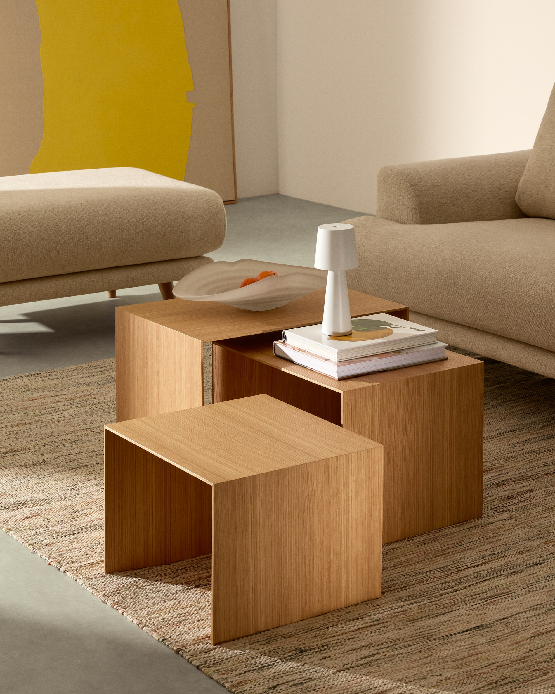 Kave Home Bijzettafel 'Litto' Eiken, Set van 3 stuks, kleur Naturel