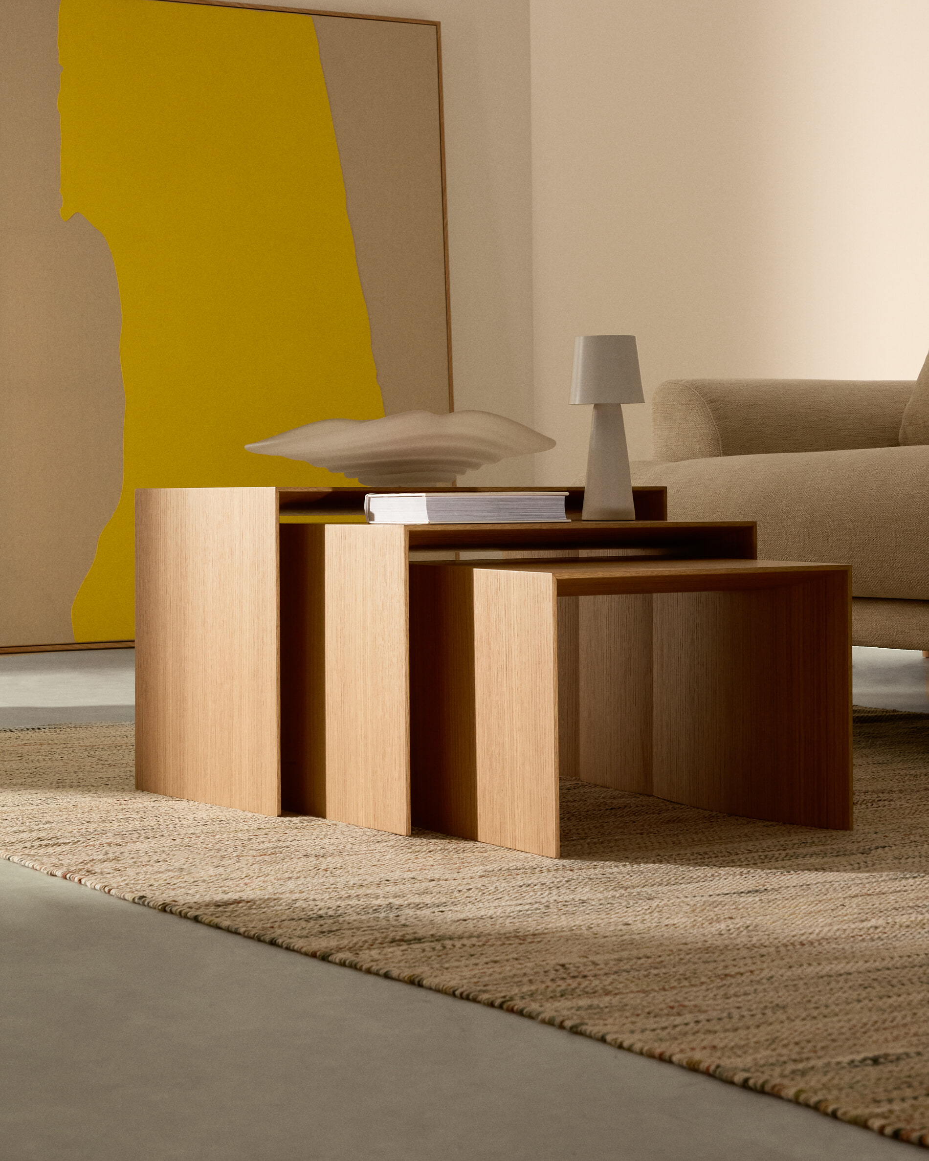 Kave Home Bijzettafel 'Litto' Eiken, Set van 3 stuks, kleur Naturel