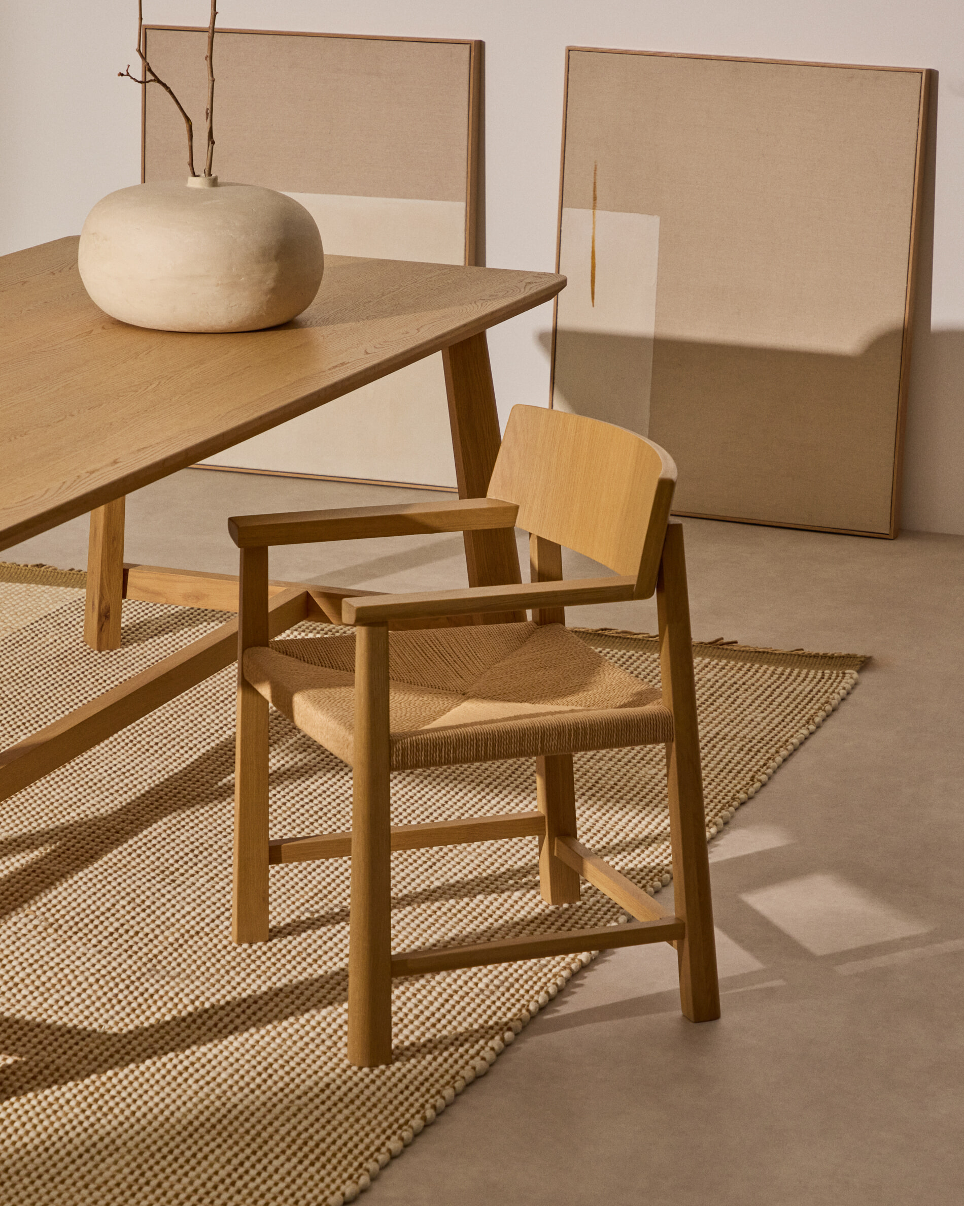 Kave Home Schilderij 'Salin' Verticale streep, Linnen, 100 x 80cm